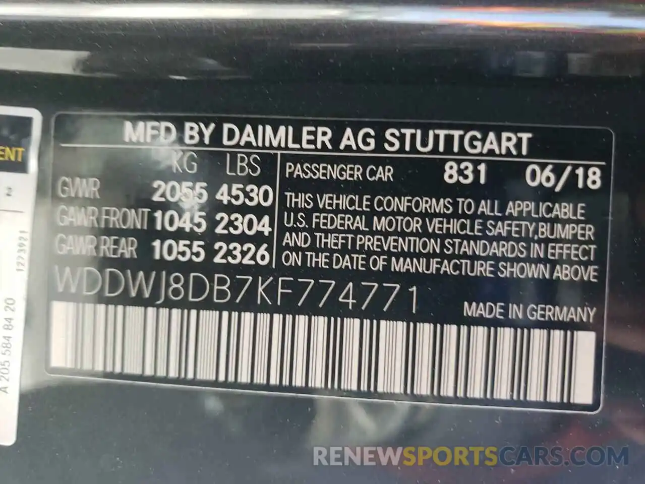 10 Photograph of a damaged car WDDWJ8DB7KF774771 MERCEDES-BENZ C-CLASS 2019