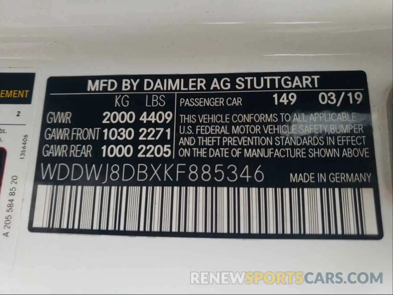 10 Photograph of a damaged car WDDWJ8DBXKF885346 MERCEDES-BENZ C-CLASS 2019