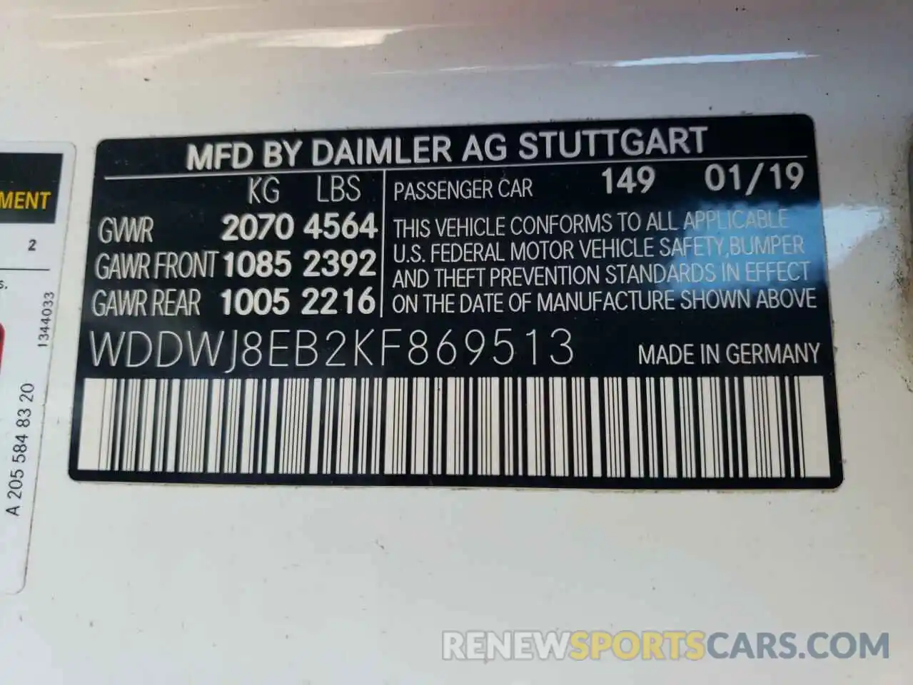 10 Photograph of a damaged car WDDWJ8EB2KF869513 MERCEDES-BENZ C-CLASS 2019