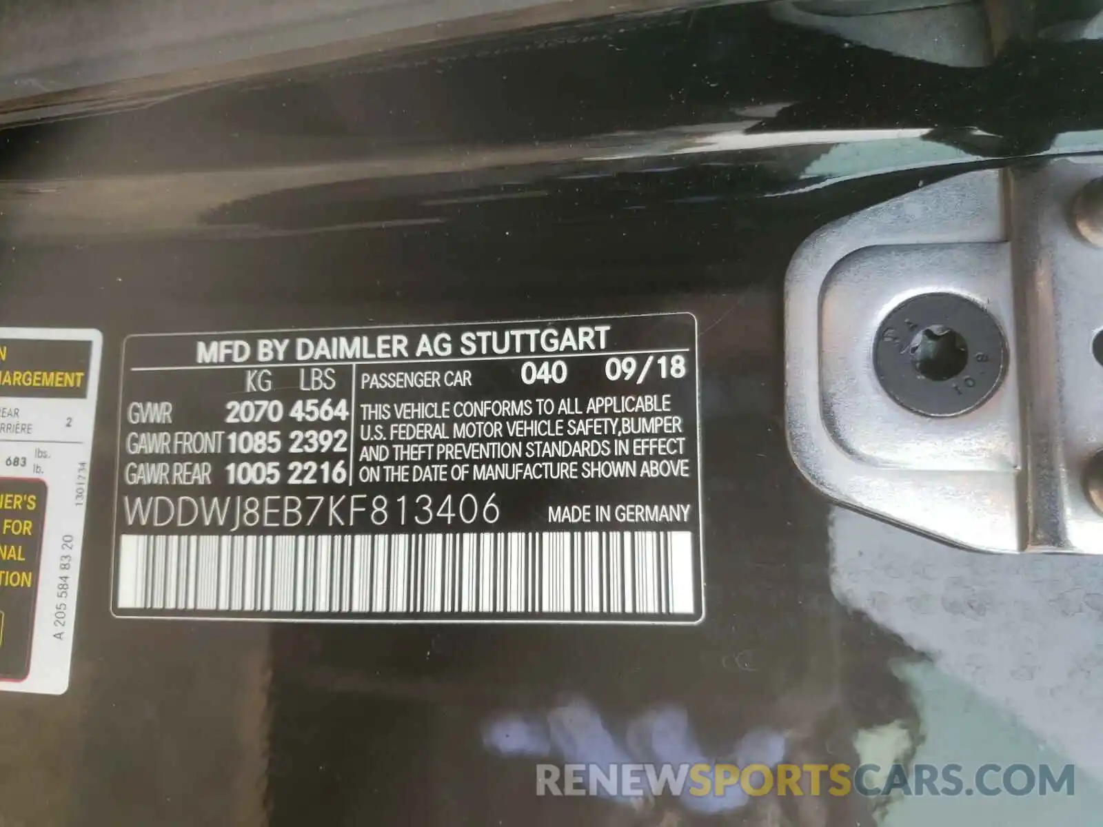 10 Photograph of a damaged car WDDWJ8EB7KF813406 MERCEDES-BENZ C-CLASS 2019