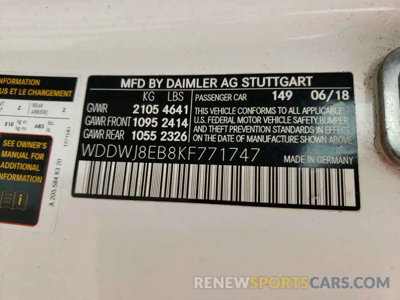 10 Photograph of a damaged car WDDWJ8EB8KF771747 MERCEDES-BENZ C-CLASS 2019