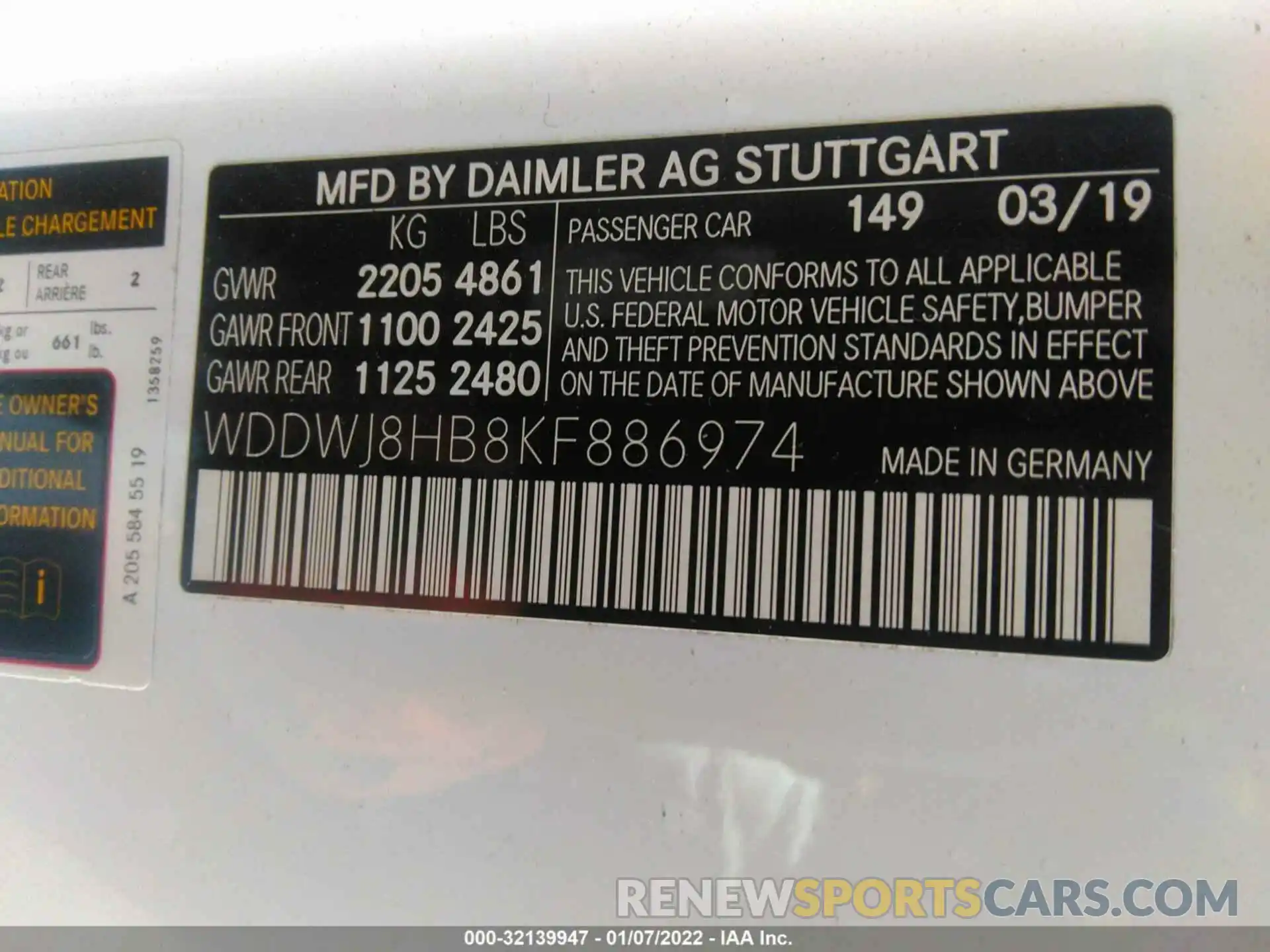 9 Photograph of a damaged car WDDWJ8HB8KF886974 MERCEDES-BENZ C-CLASS 2019