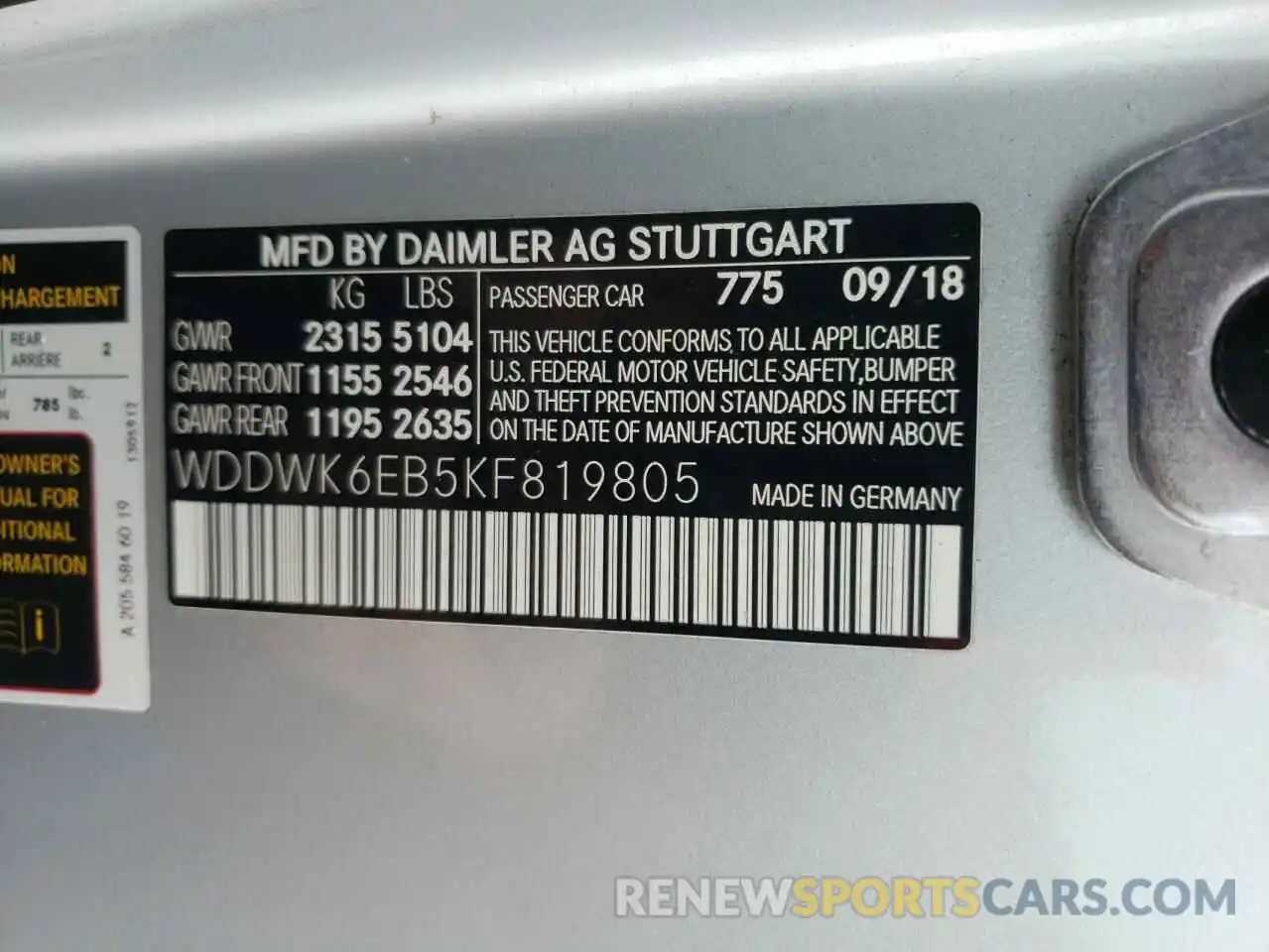 10 Photograph of a damaged car WDDWK6EB5KF819805 MERCEDES-BENZ C-CLASS 2019