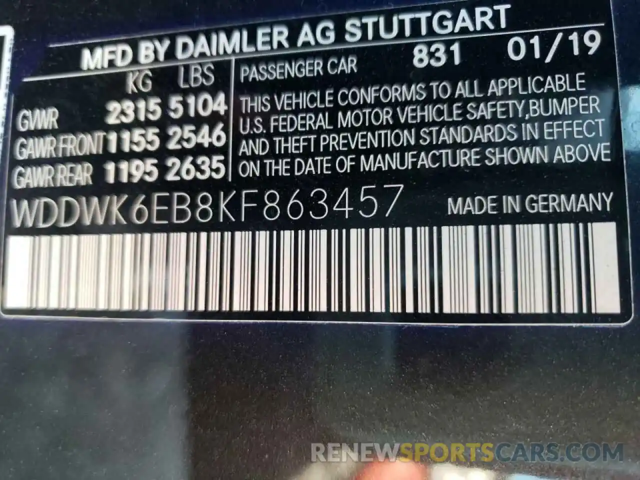 10 Photograph of a damaged car WDDWK6EB8KF863457 MERCEDES-BENZ C-CLASS 2019