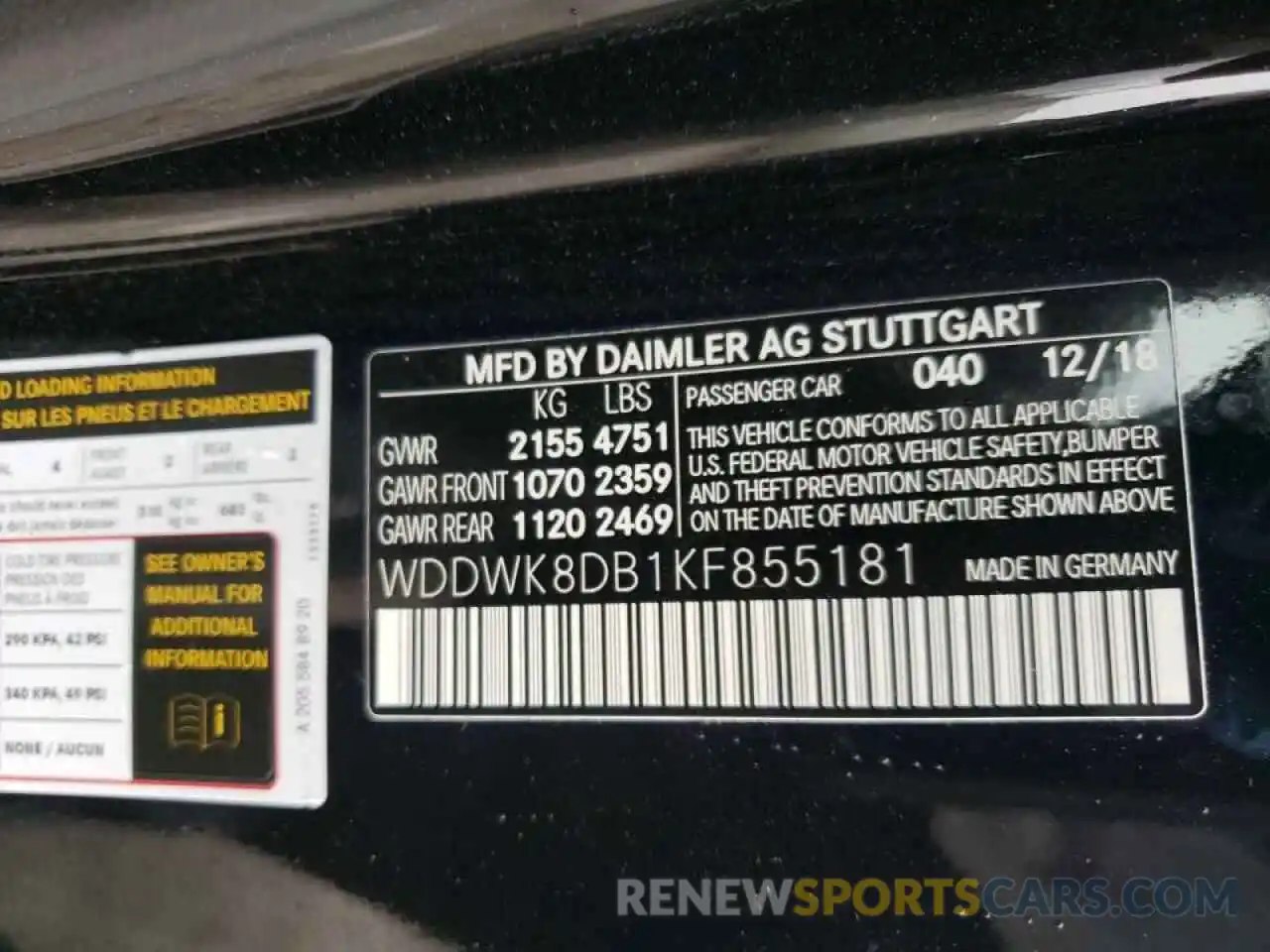 10 Photograph of a damaged car WDDWK8DB1KF855181 MERCEDES-BENZ C-CLASS 2019