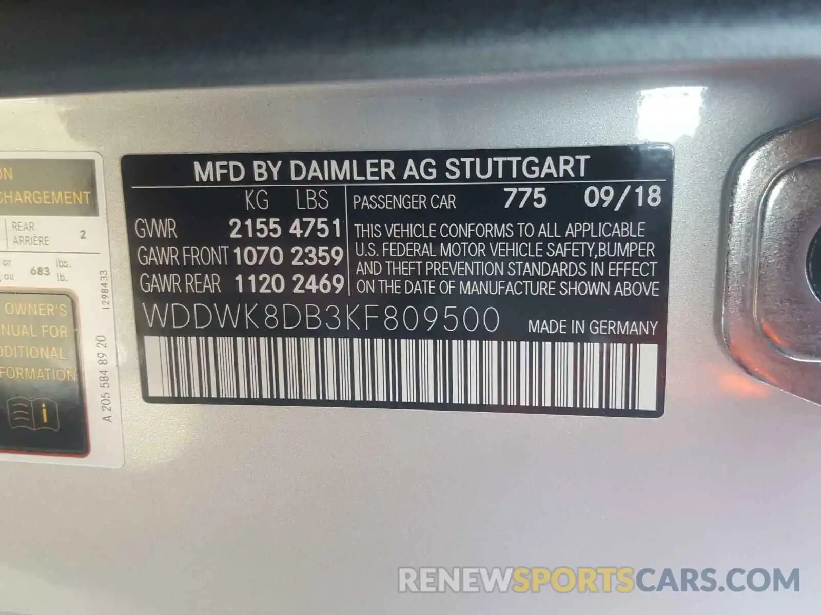 10 Photograph of a damaged car WDDWK8DB3KF809500 MERCEDES-BENZ C CLASS 2019