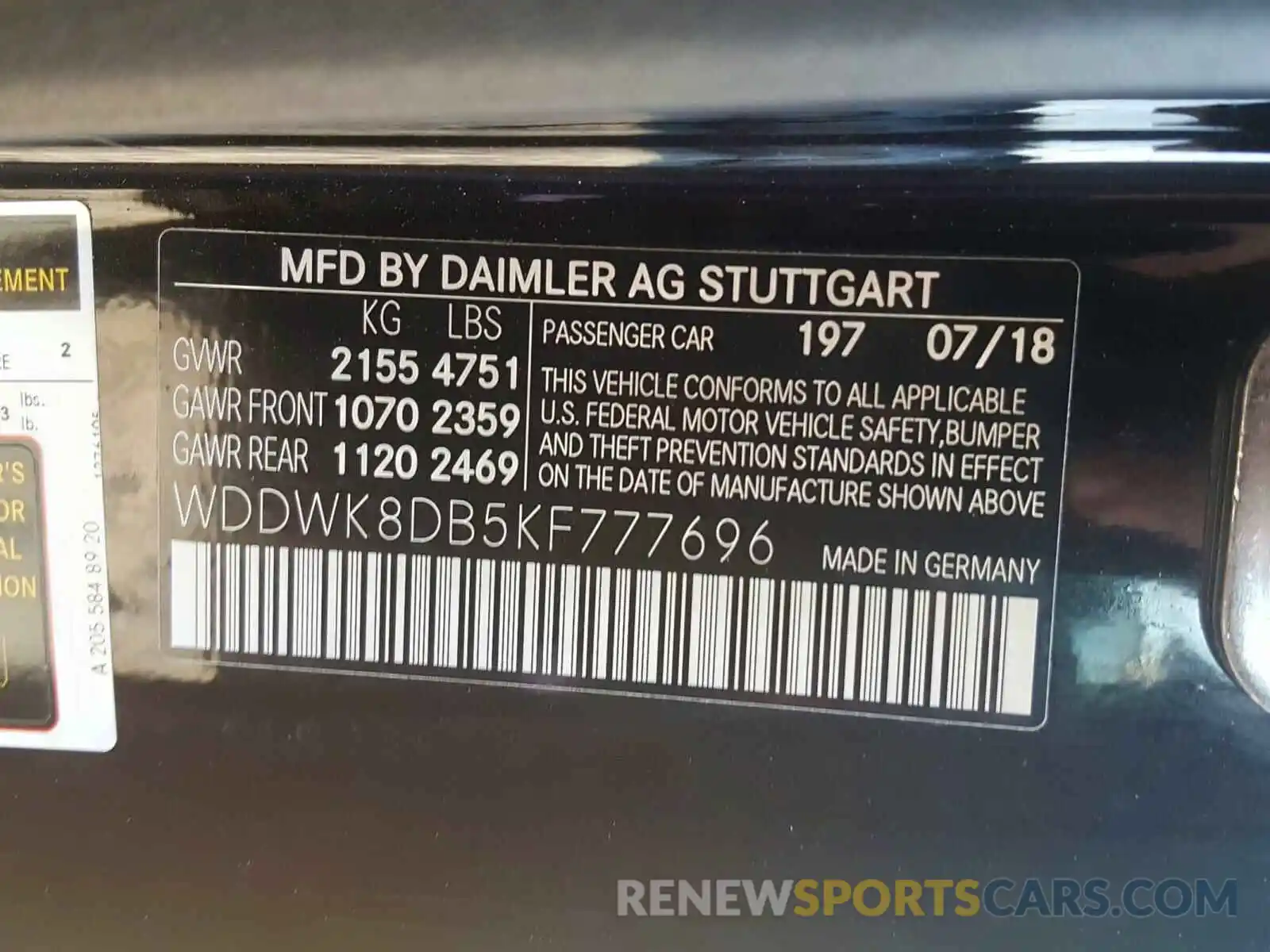 10 Photograph of a damaged car WDDWK8DB5KF777696 MERCEDES-BENZ C CLASS 2019