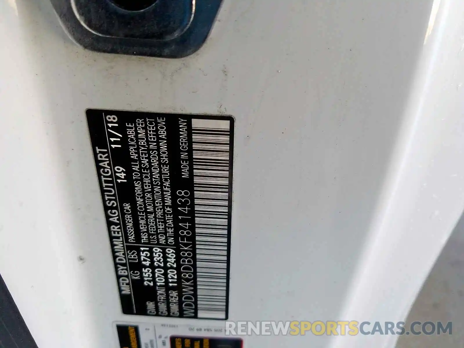 10 Photograph of a damaged car WDDWK8DB8KF841438 MERCEDES-BENZ C CLASS 2019