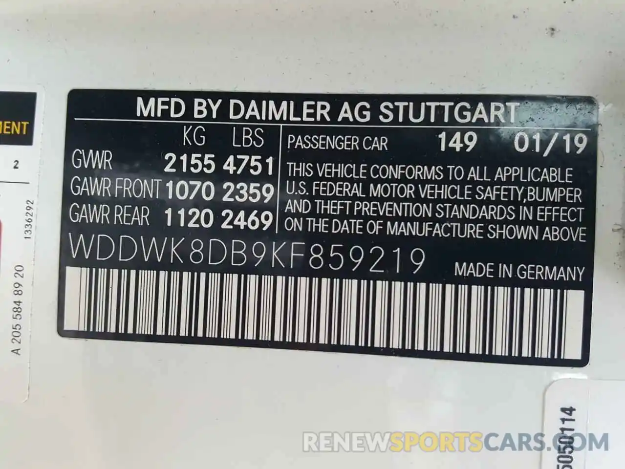 10 Photograph of a damaged car WDDWK8DB9KF859219 MERCEDES-BENZ C-CLASS 2019