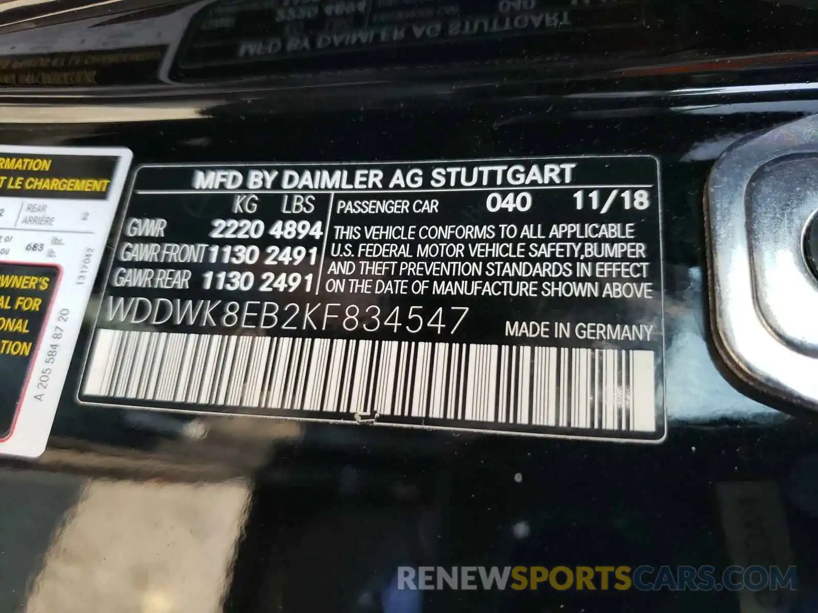 10 Photograph of a damaged car WDDWK8EB2KF834547 MERCEDES-BENZ C-CLASS 2019