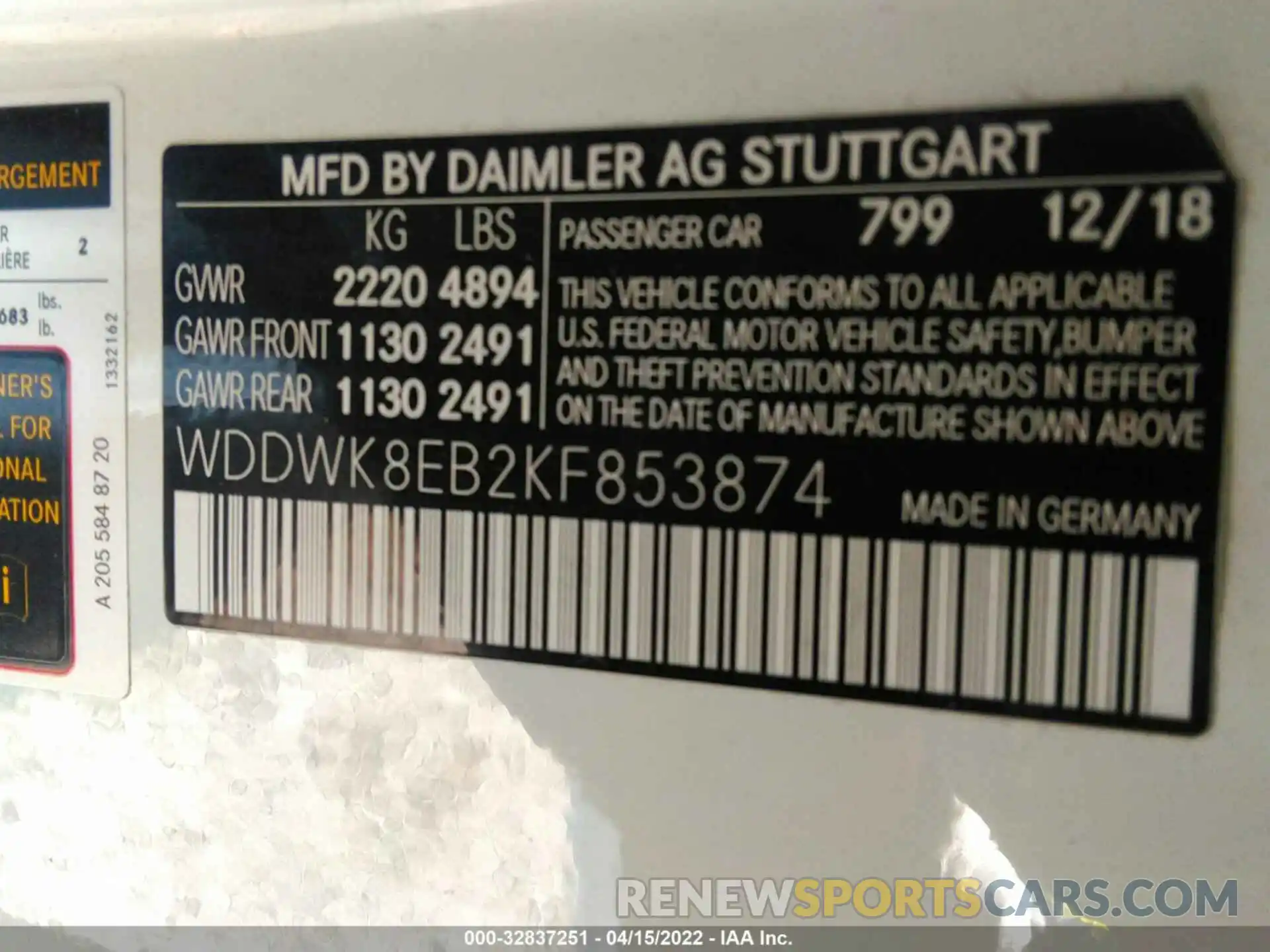 9 Фотография поврежденного автомобиля WDDWK8EB2KF853874 MERCEDES-BENZ C-CLASS 2019