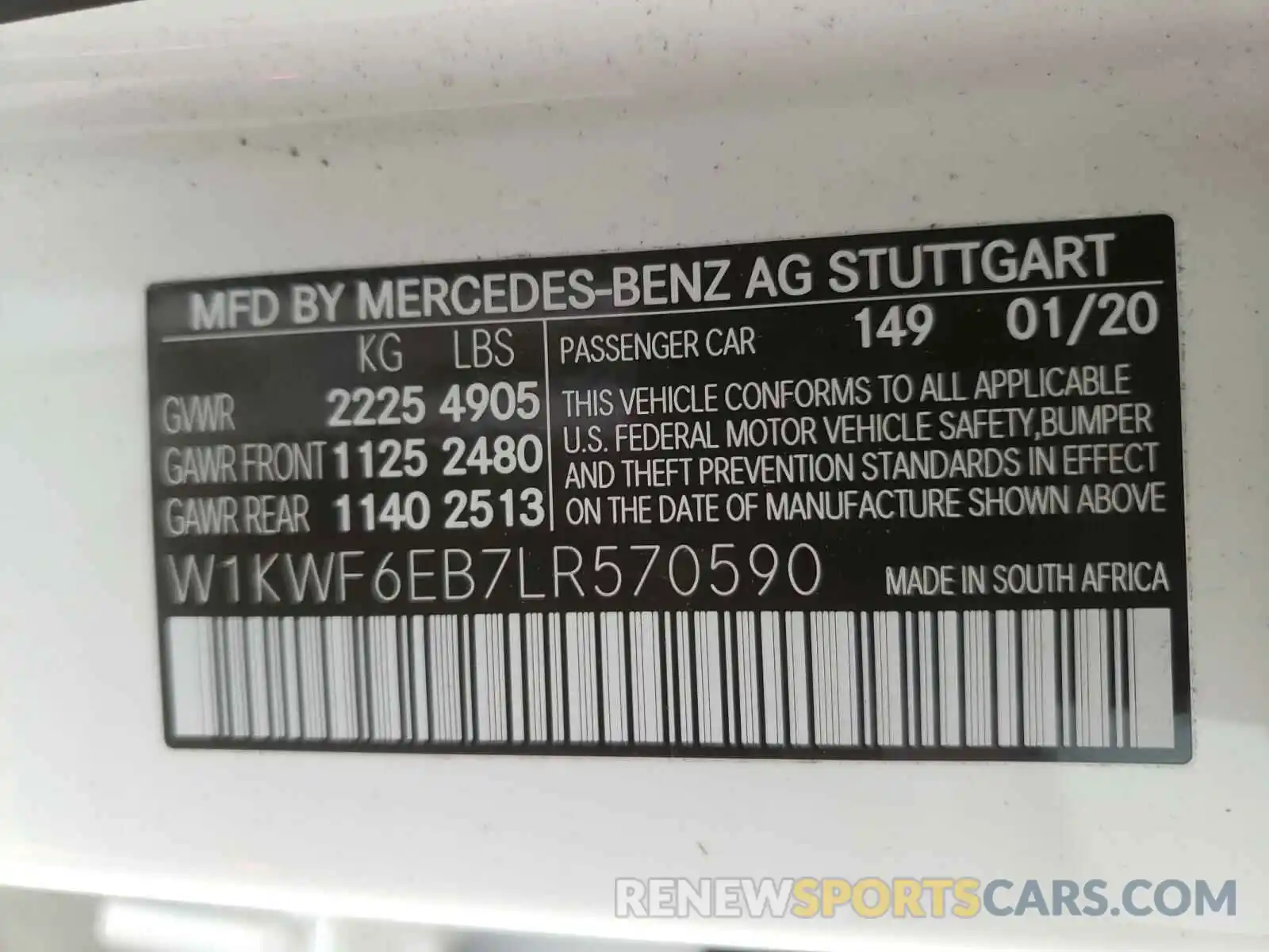 10 Photograph of a damaged car W1KWF6EB7LR570590 MERCEDES-BENZ C CLASS 2020