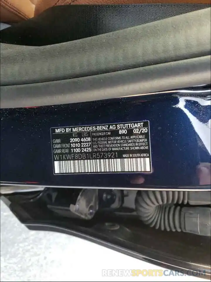 10 Photograph of a damaged car W1KWF8DB1LR573921 MERCEDES-BENZ C CLASS 2020