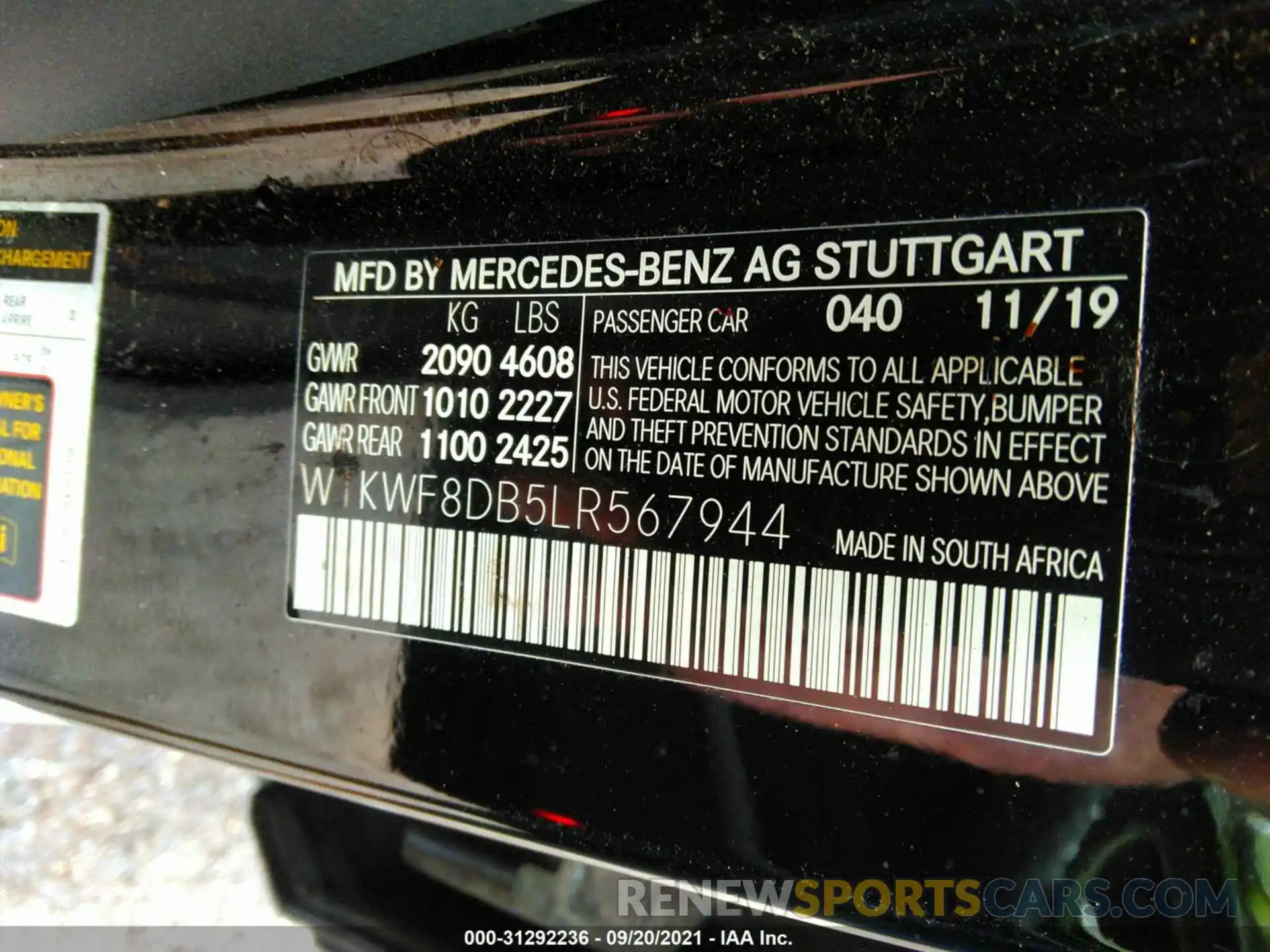 9 Photograph of a damaged car W1KWF8DB5LR567944 MERCEDES-BENZ C-CLASS 2020