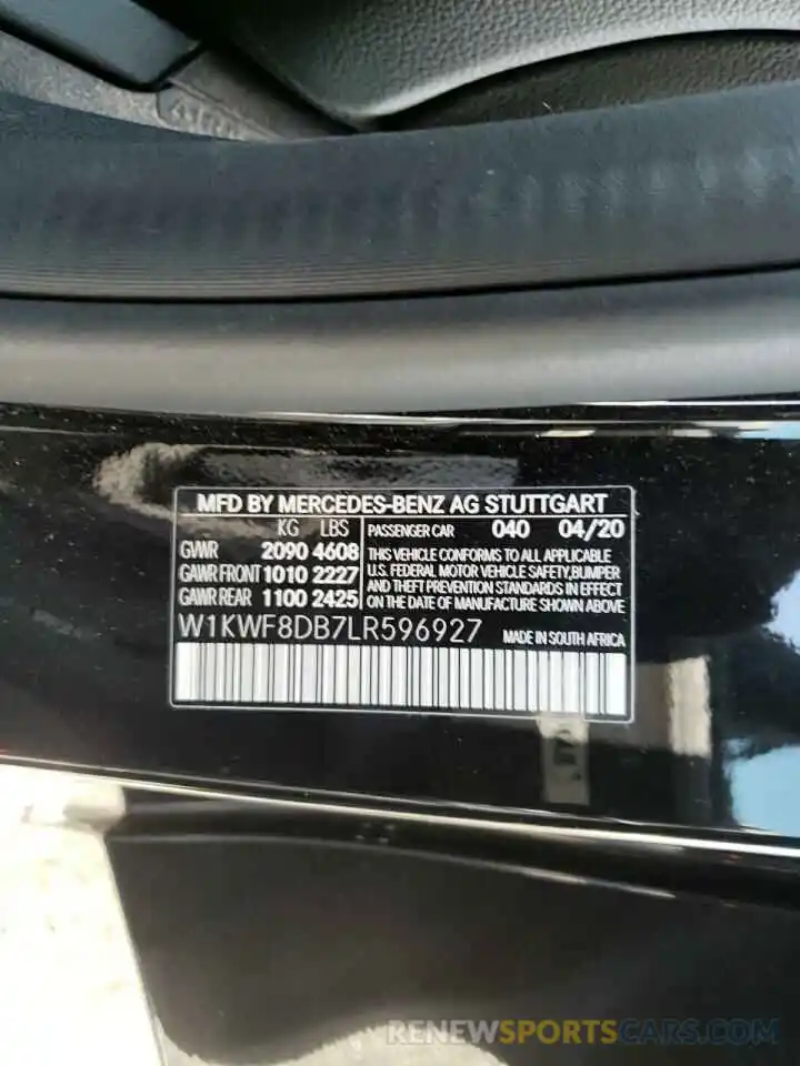 10 Photograph of a damaged car W1KWF8DB7LR596927 MERCEDES-BENZ C-CLASS 2020