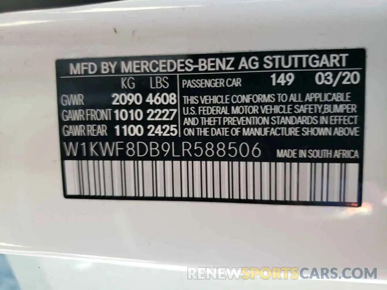 10 Photograph of a damaged car W1KWF8DB9LR588506 MERCEDES-BENZ C-CLASS 2020