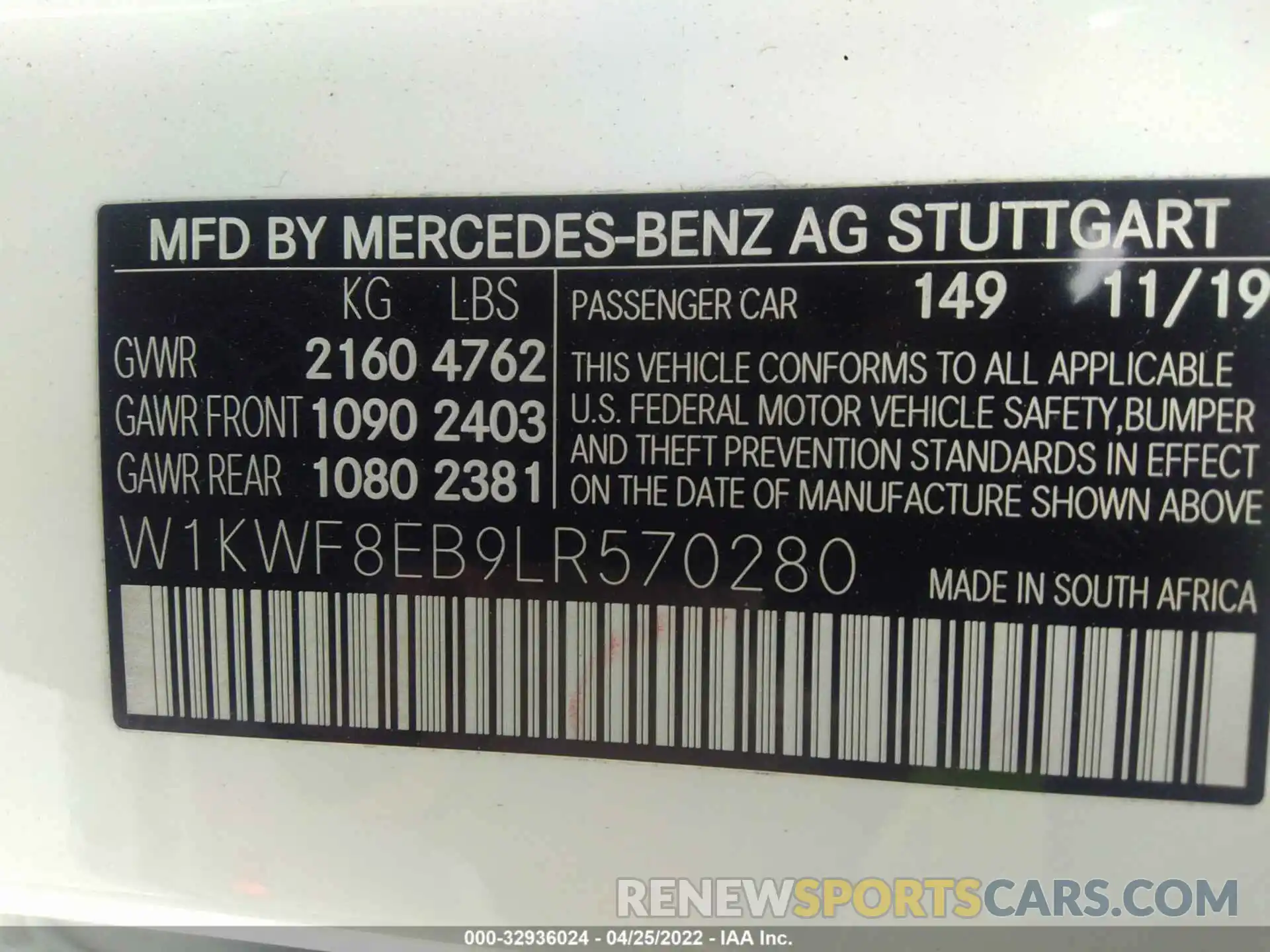 9 Photograph of a damaged car W1KWF8EB9LR570280 MERCEDES-BENZ C-CLASS 2020