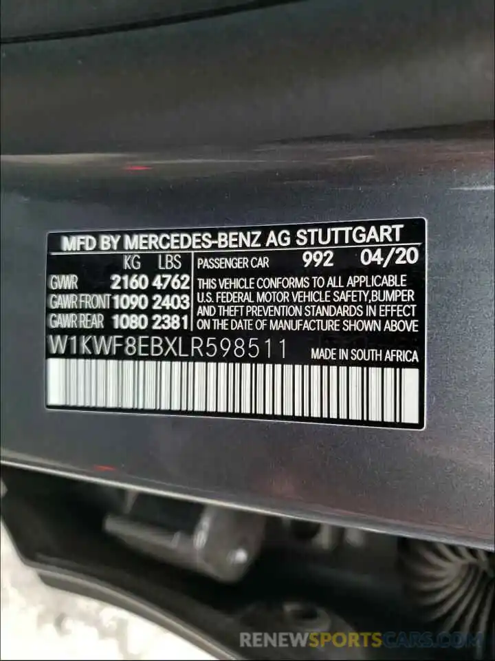 10 Фотография поврежденного автомобиля W1KWF8EBXLR598511 MERCEDES-BENZ C-CLASS 2020