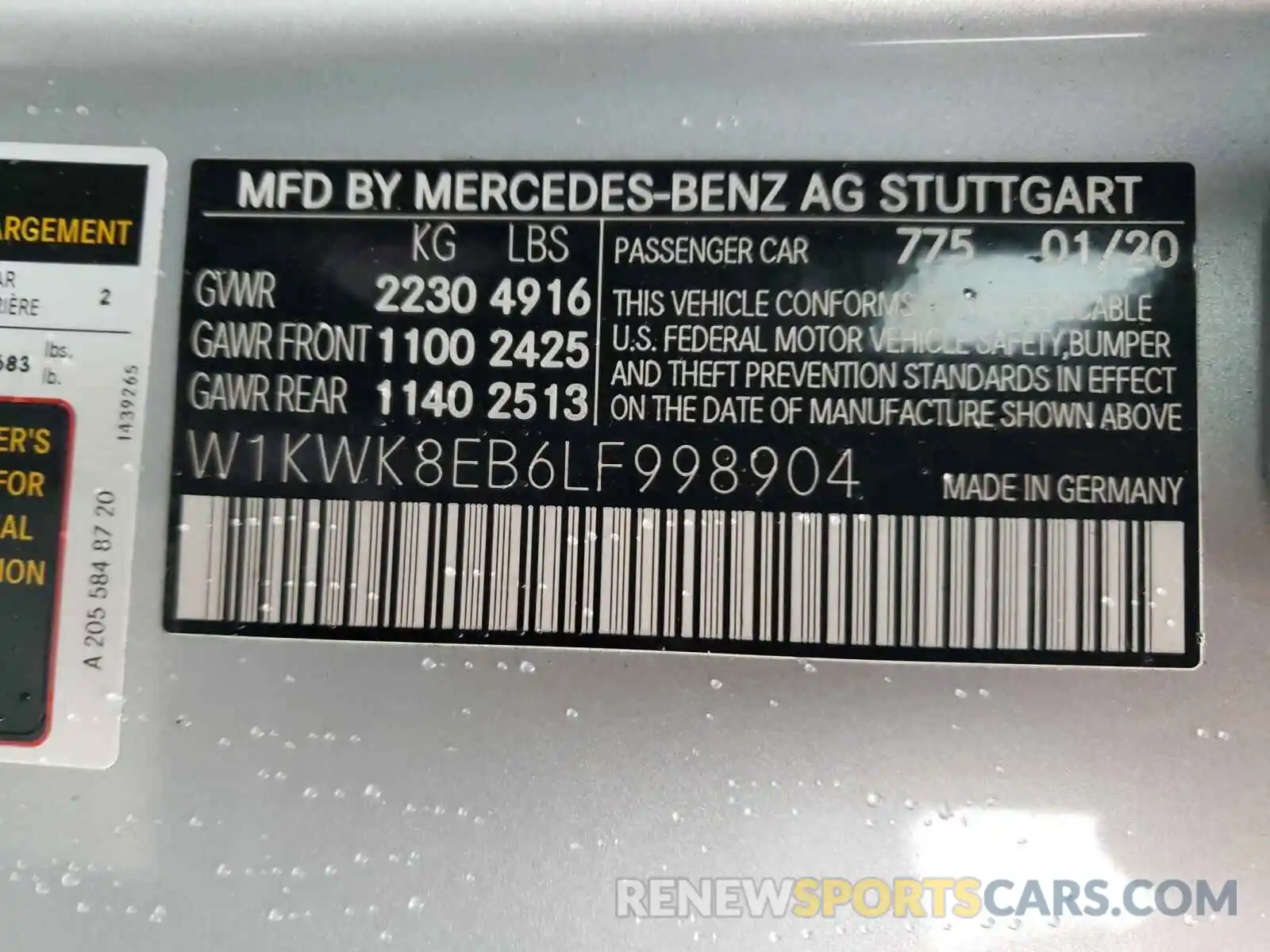 10 Photograph of a damaged car W1KWK8EB6LF998904 MERCEDES-BENZ C-CLASS 2020