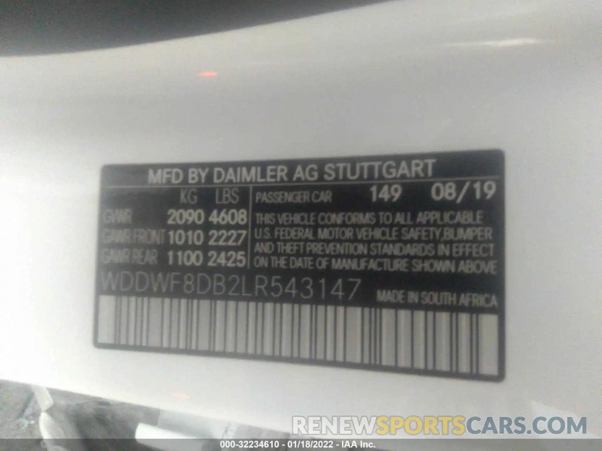 9 Фотография поврежденного автомобиля WDDWF8DB2LR543147 MERCEDES-BENZ C-CLASS 2020