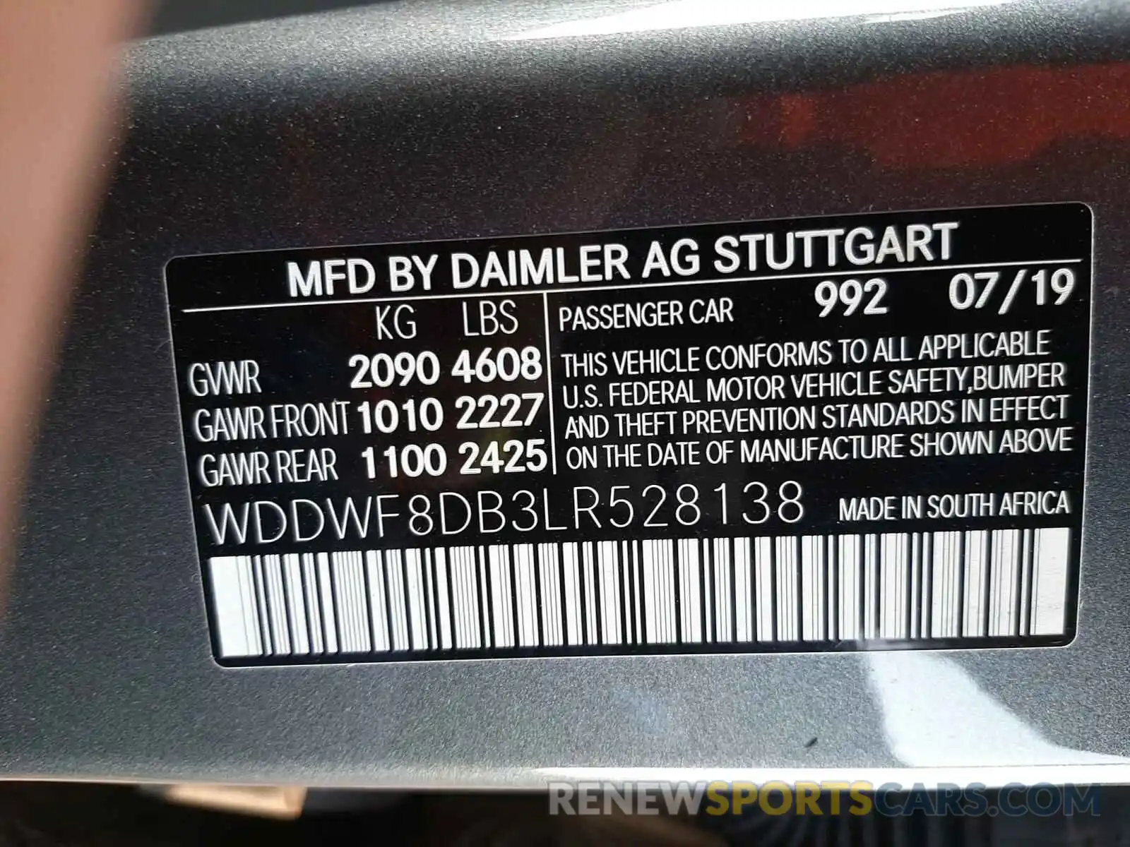 10 Фотография поврежденного автомобиля WDDWF8DB3LR528138 MERCEDES-BENZ C CLASS 2020