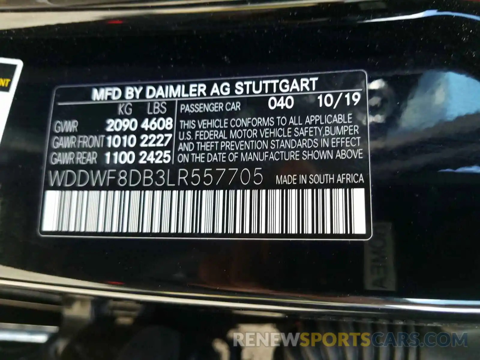 10 Фотография поврежденного автомобиля WDDWF8DB3LR557705 MERCEDES-BENZ C CLASS 2020