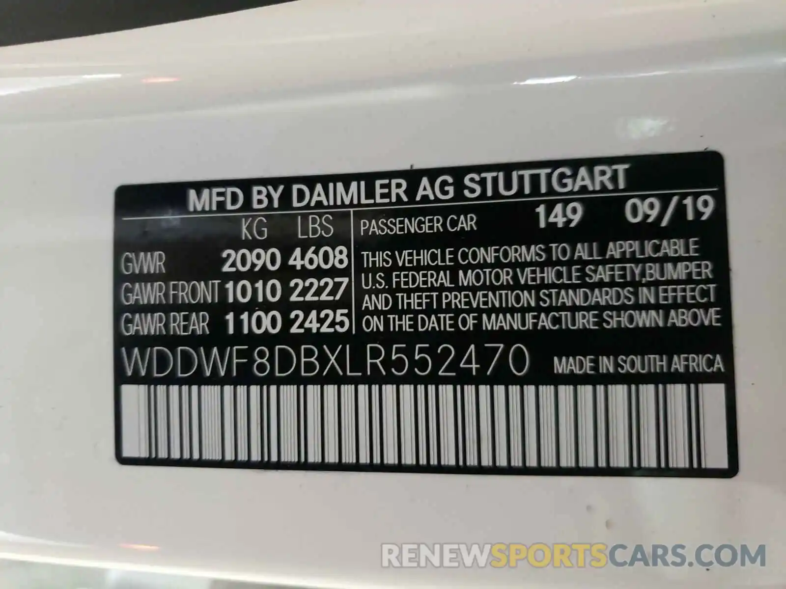 10 Photograph of a damaged car WDDWF8DBXLR552470 MERCEDES-BENZ C CLASS 2020