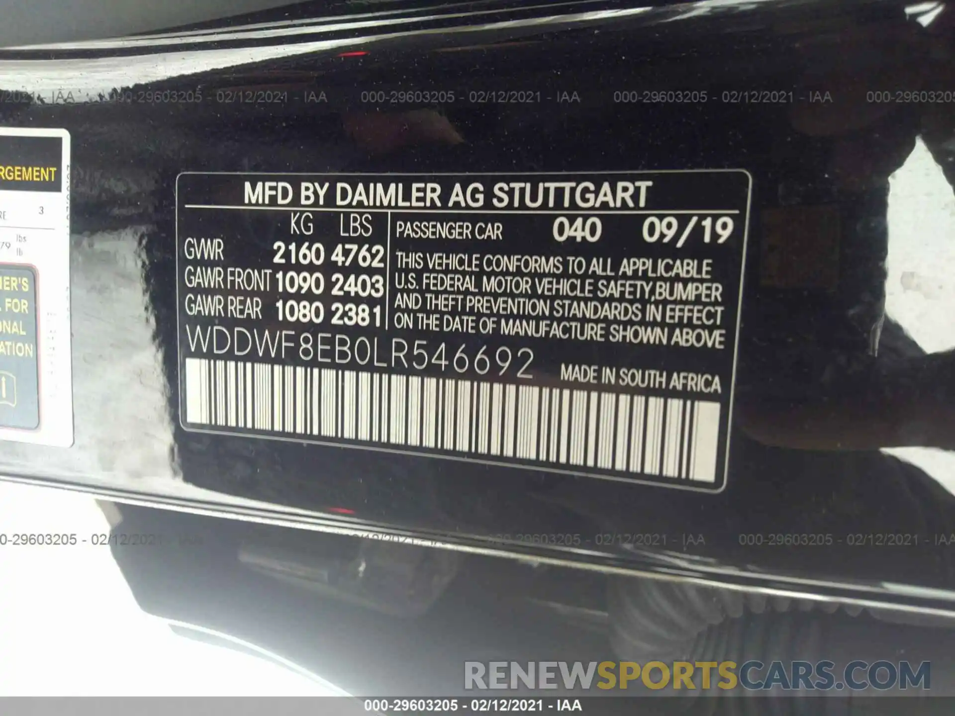 9 Фотография поврежденного автомобиля WDDWF8EB0LR546692 MERCEDES-BENZ C-CLASS 2020