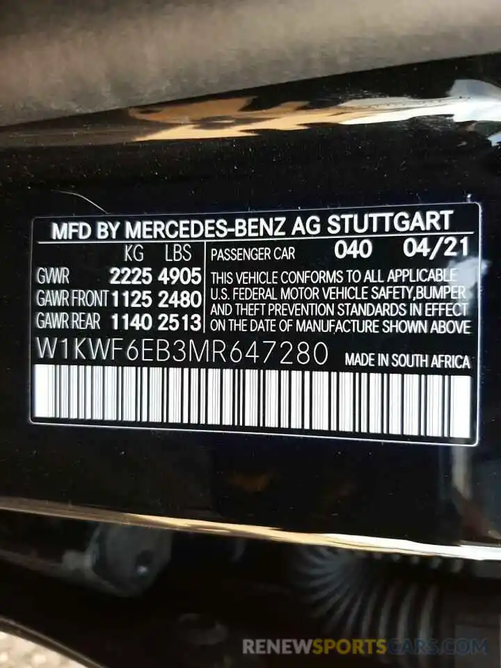 10 Фотография поврежденного автомобиля W1KWF6EB3MR647280 MERCEDES-BENZ C-CLASS 2021