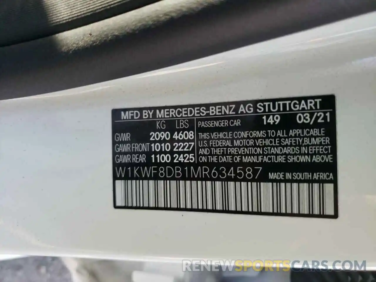 10 Photograph of a damaged car W1KWF8DB1MR634587 MERCEDES-BENZ C-CLASS 2021