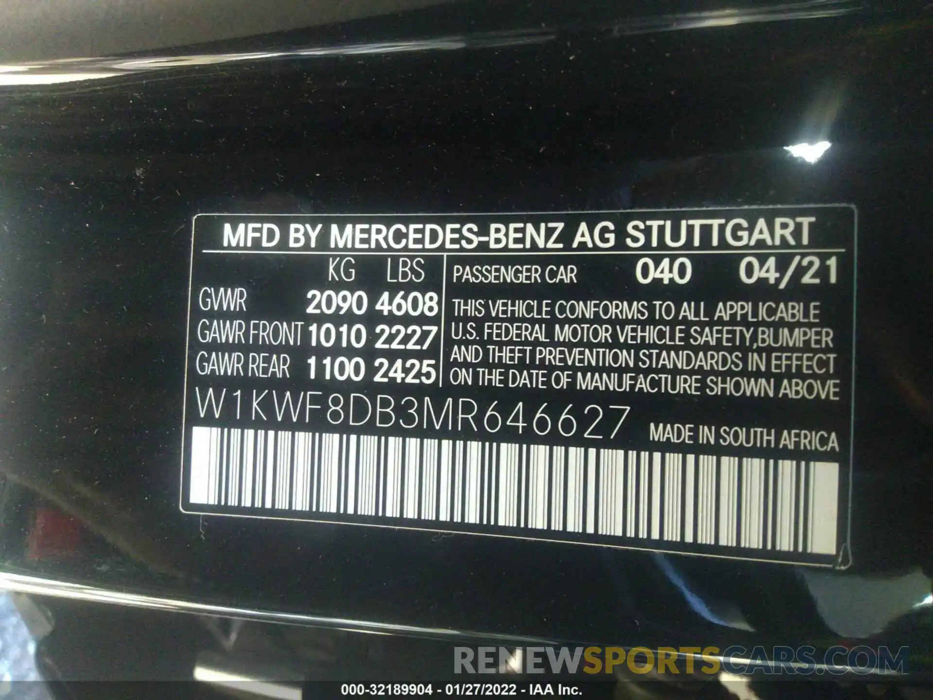 9 Photograph of a damaged car W1KWF8DB3MR646627 MERCEDES-BENZ C-CLASS 2021