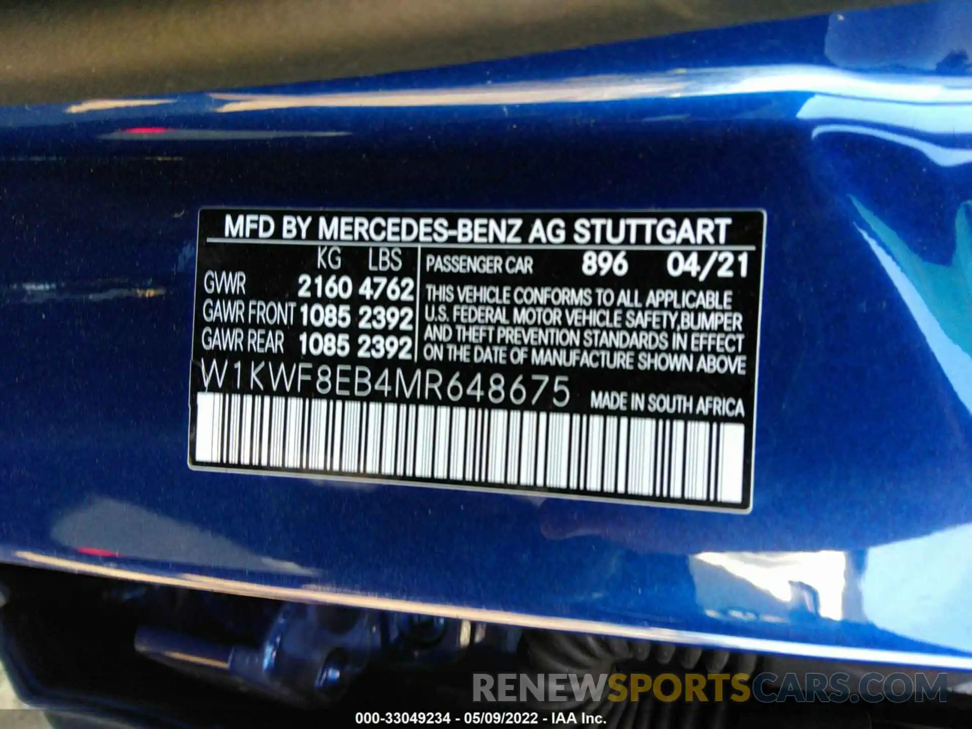 9 Photograph of a damaged car W1KWF8EB4MR648675 MERCEDES-BENZ C-CLASS 2021