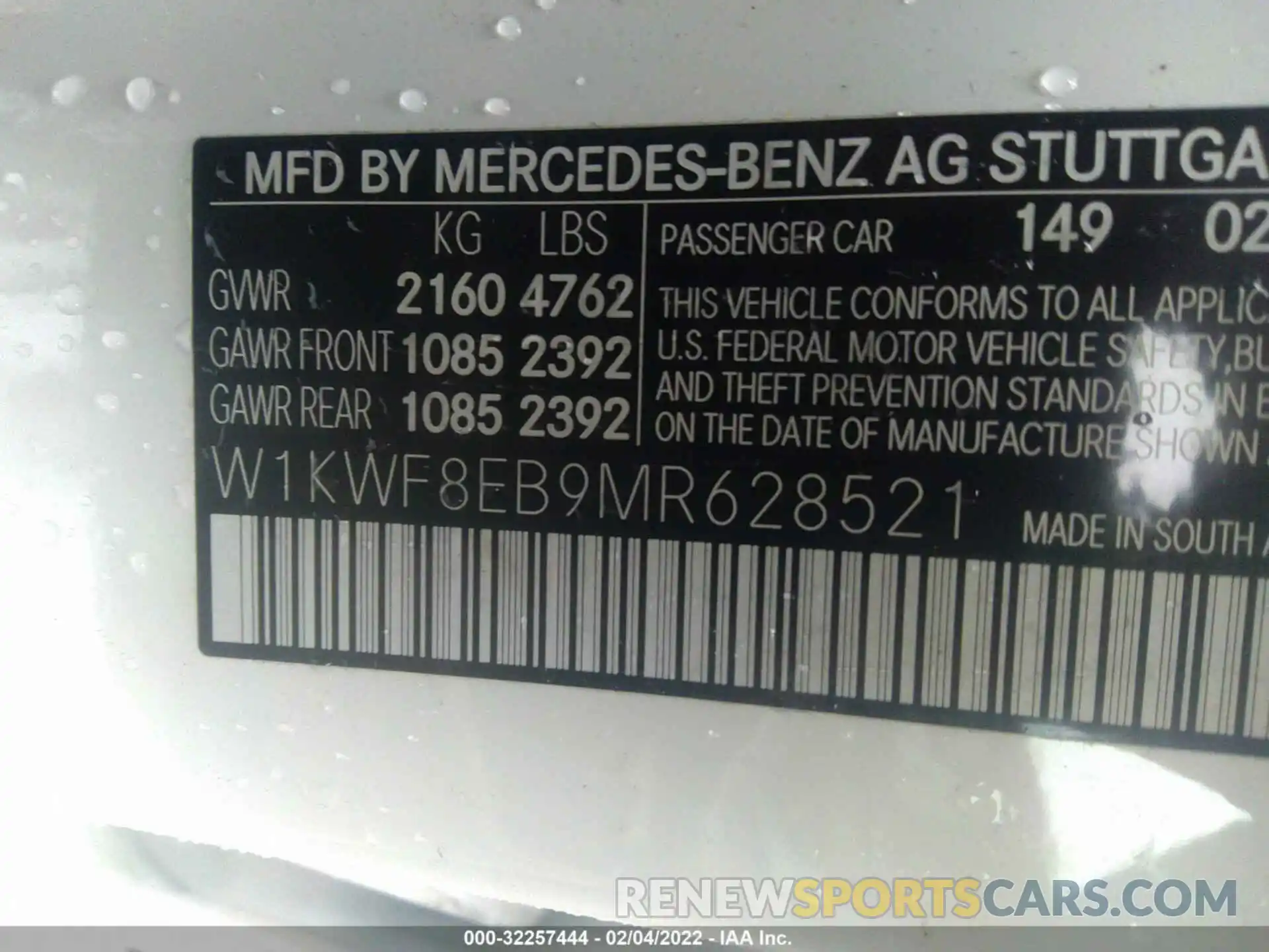 9 Photograph of a damaged car W1KWF8EB9MR628521 MERCEDES-BENZ C-CLASS 2021