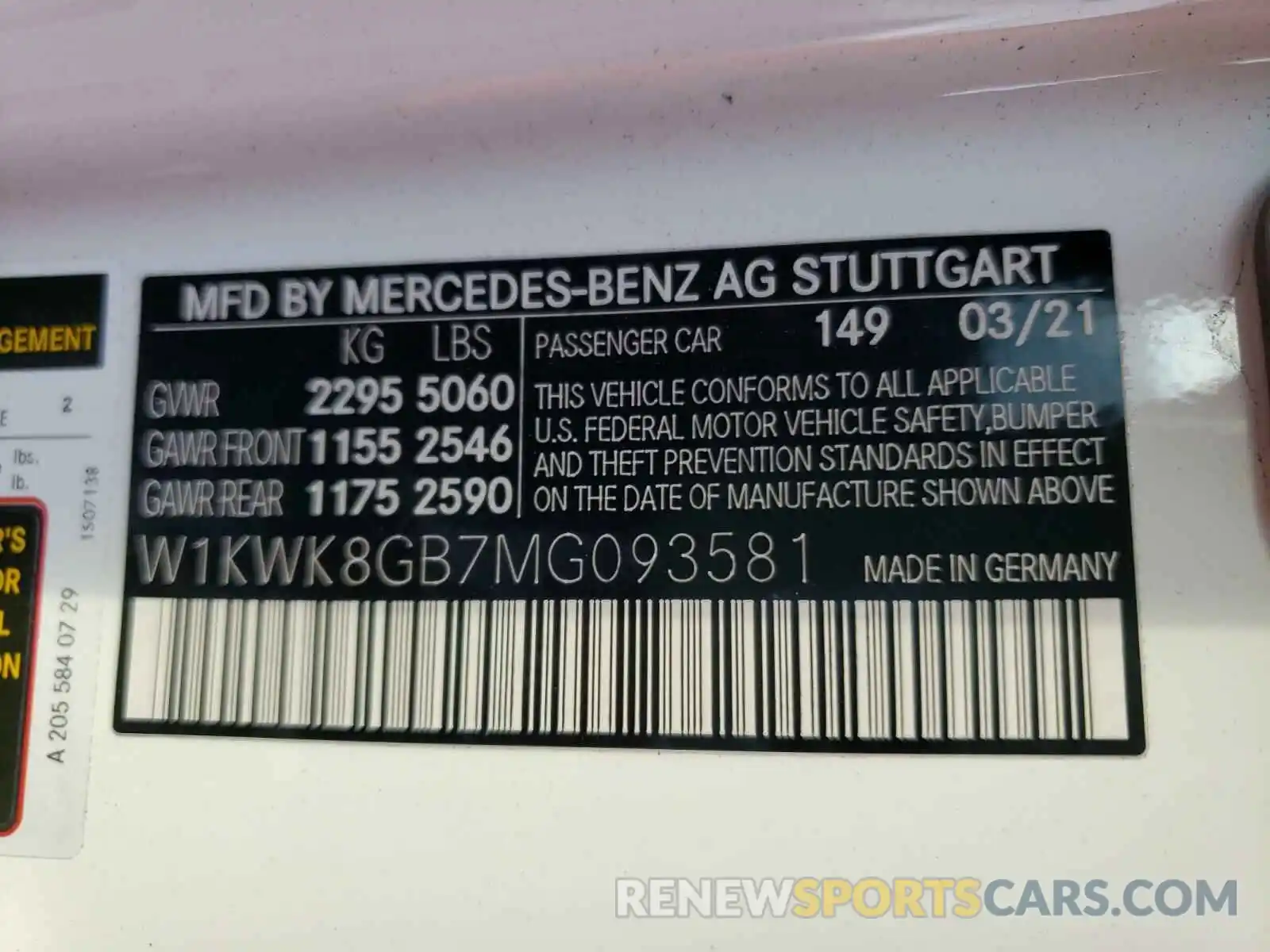 10 Photograph of a damaged car W1KWK8GB7MG093581 MERCEDES-BENZ C-CLASS 2021