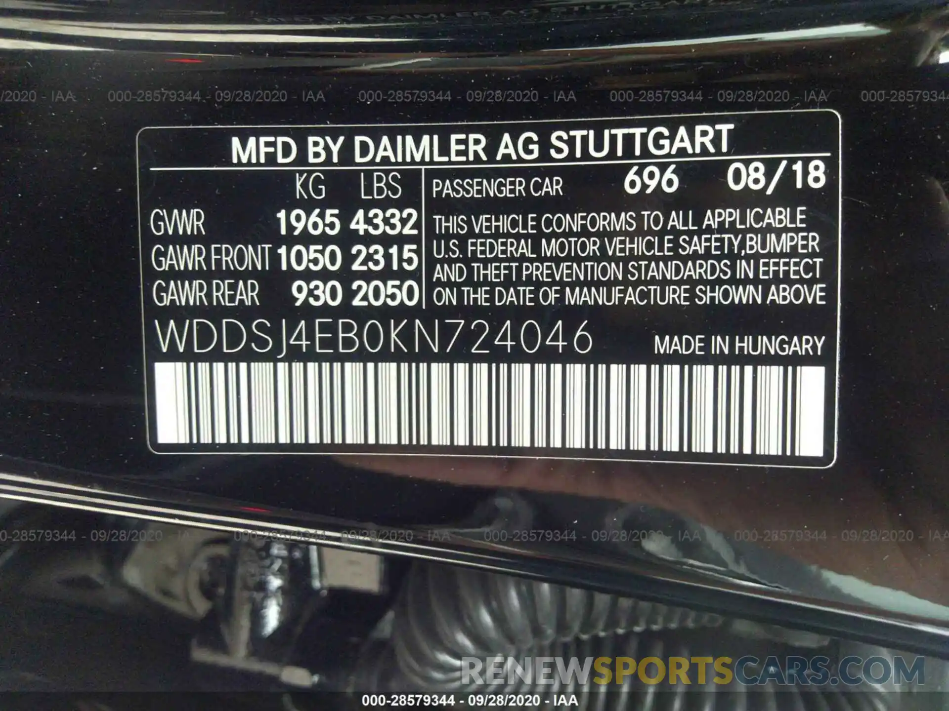 9 Фотография поврежденного автомобиля WDDSJ4EB0KN724046 MERCEDES-BENZ CLA 2019