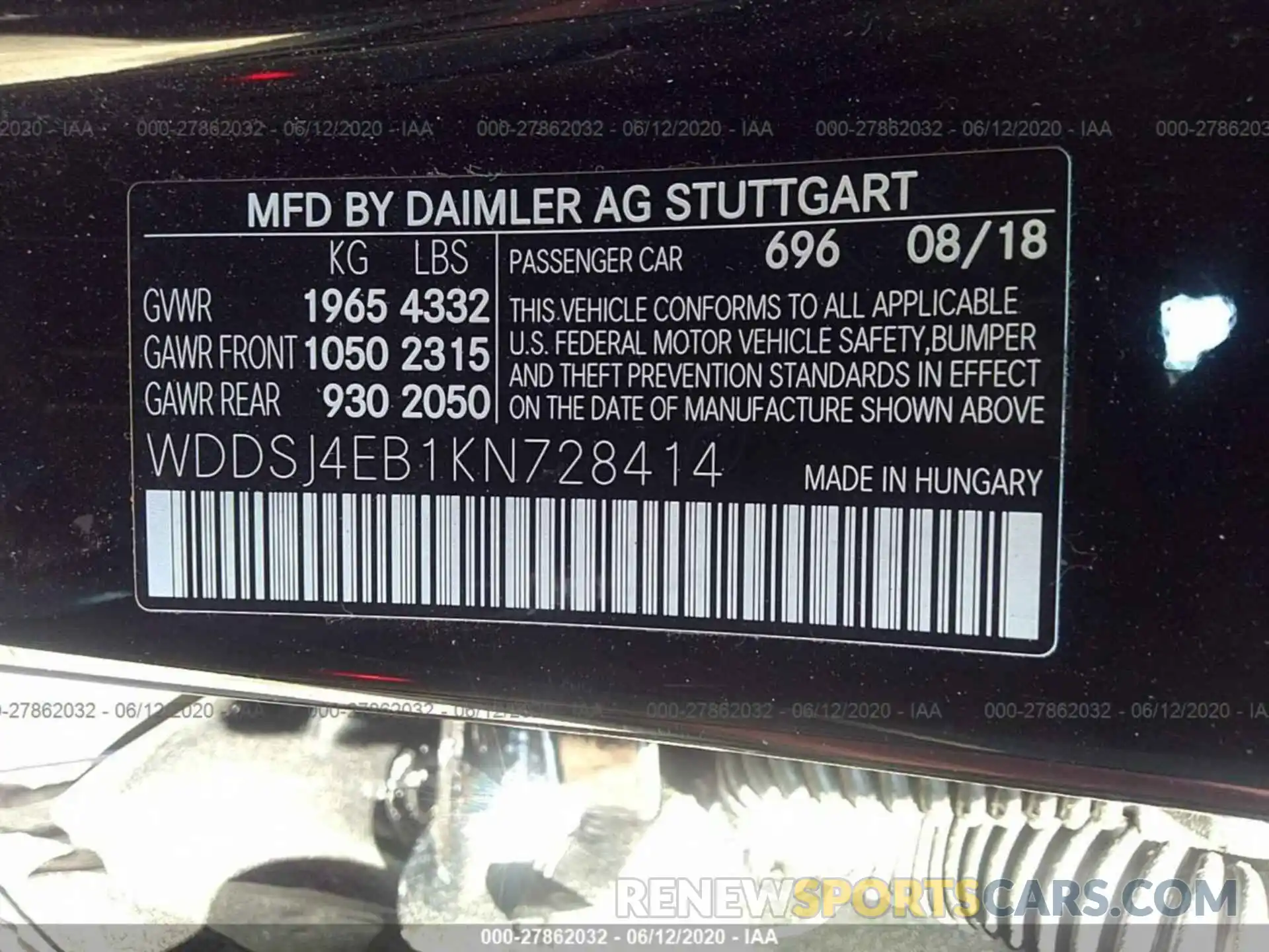 9 Фотография поврежденного автомобиля WDDSJ4EB1KN728414 MERCEDES-BENZ CLA 2019