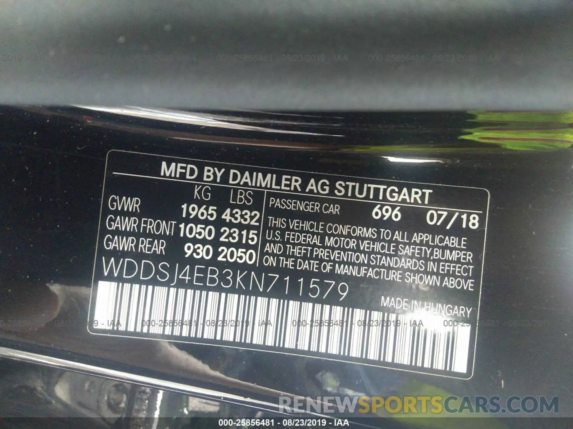 9 Фотография поврежденного автомобиля WDDSJ4EB3KN711579 MERCEDES-BENZ CLA 2019