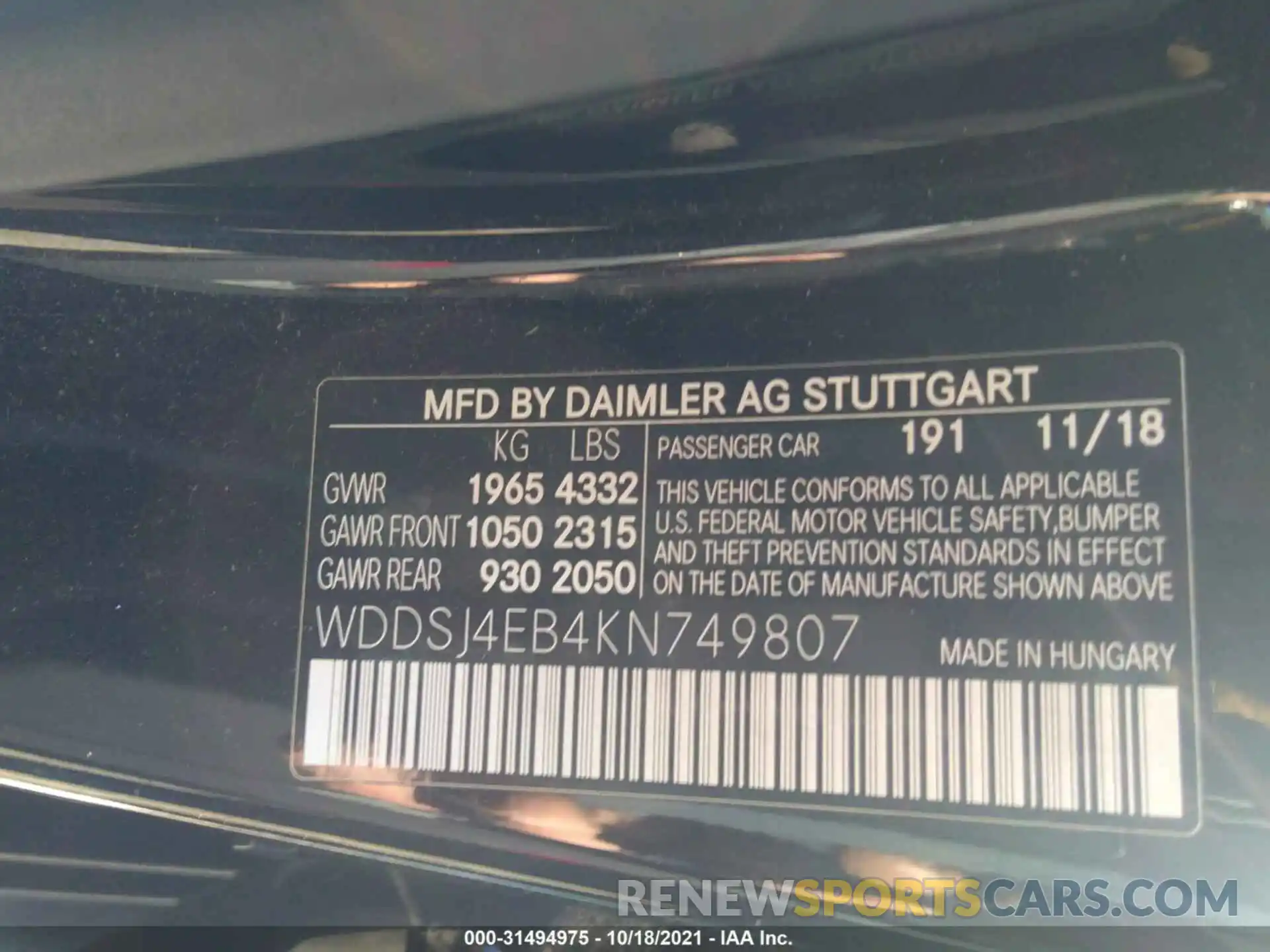 9 Фотография поврежденного автомобиля WDDSJ4EB4KN749807 MERCEDES-BENZ CLA 2019