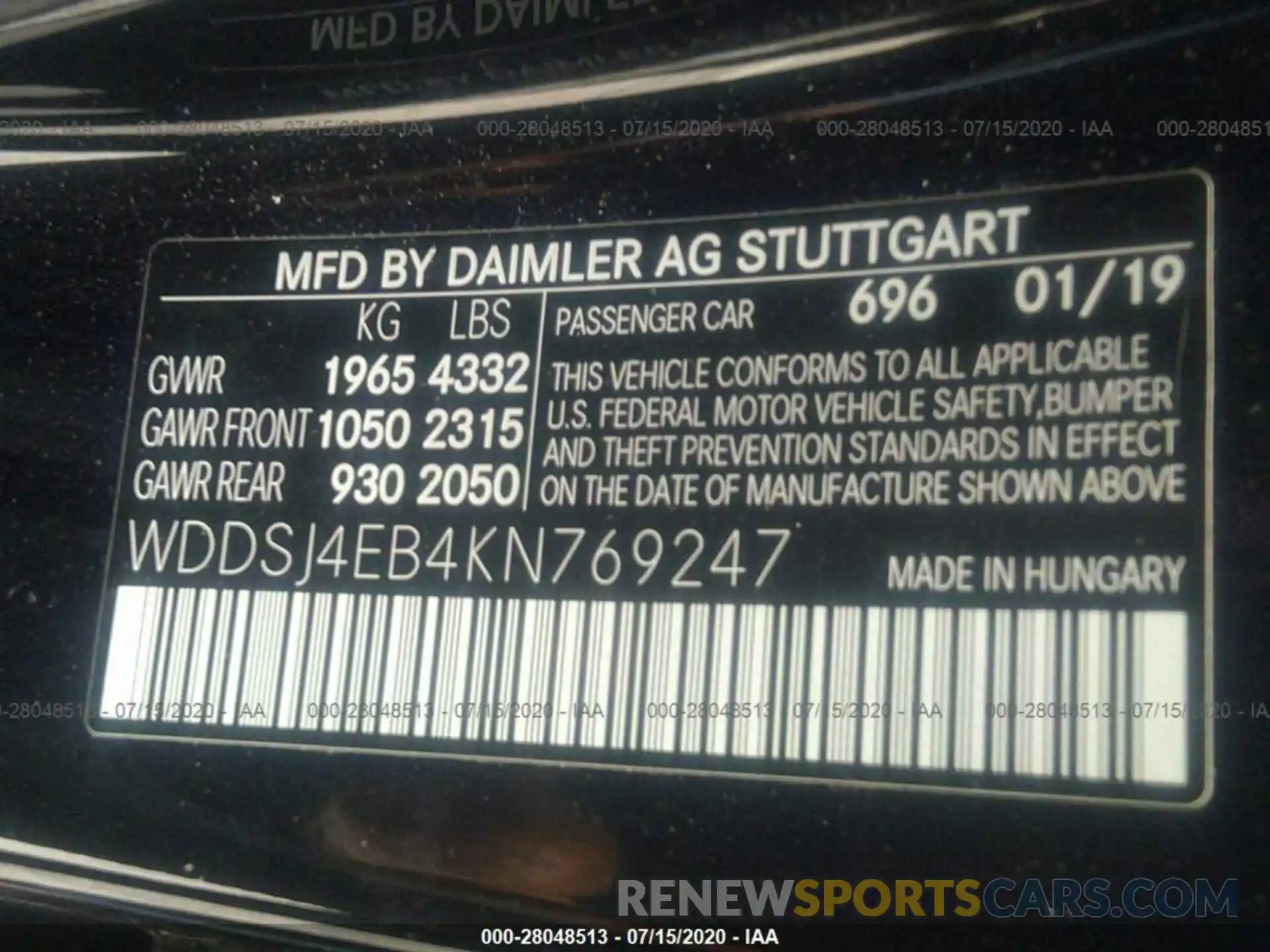 9 Фотография поврежденного автомобиля WDDSJ4EB4KN769247 MERCEDES-BENZ CLA 2019