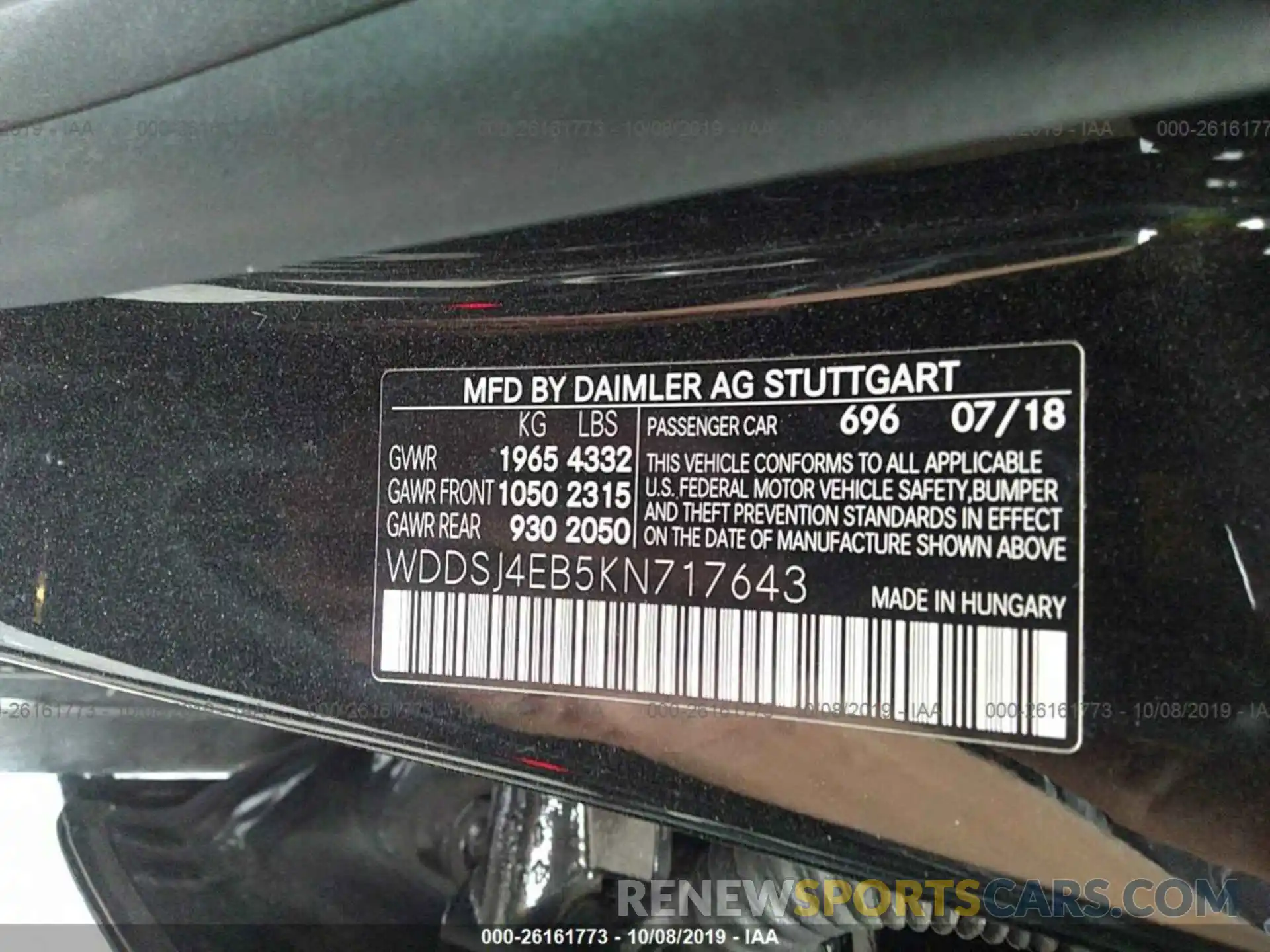 9 Фотография поврежденного автомобиля WDDSJ4EB5KN717643 MERCEDES-BENZ CLA 2019