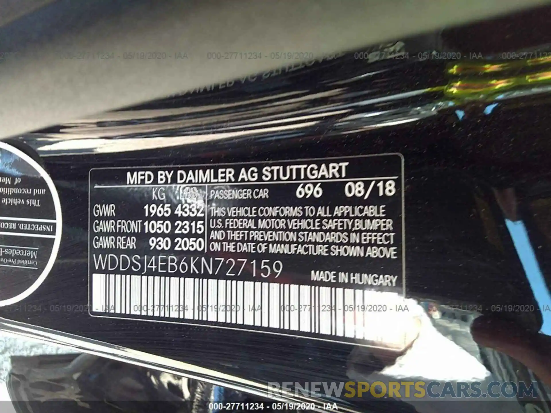 9 Фотография поврежденного автомобиля WDDSJ4EB6KN727159 MERCEDES-BENZ CLA 2019