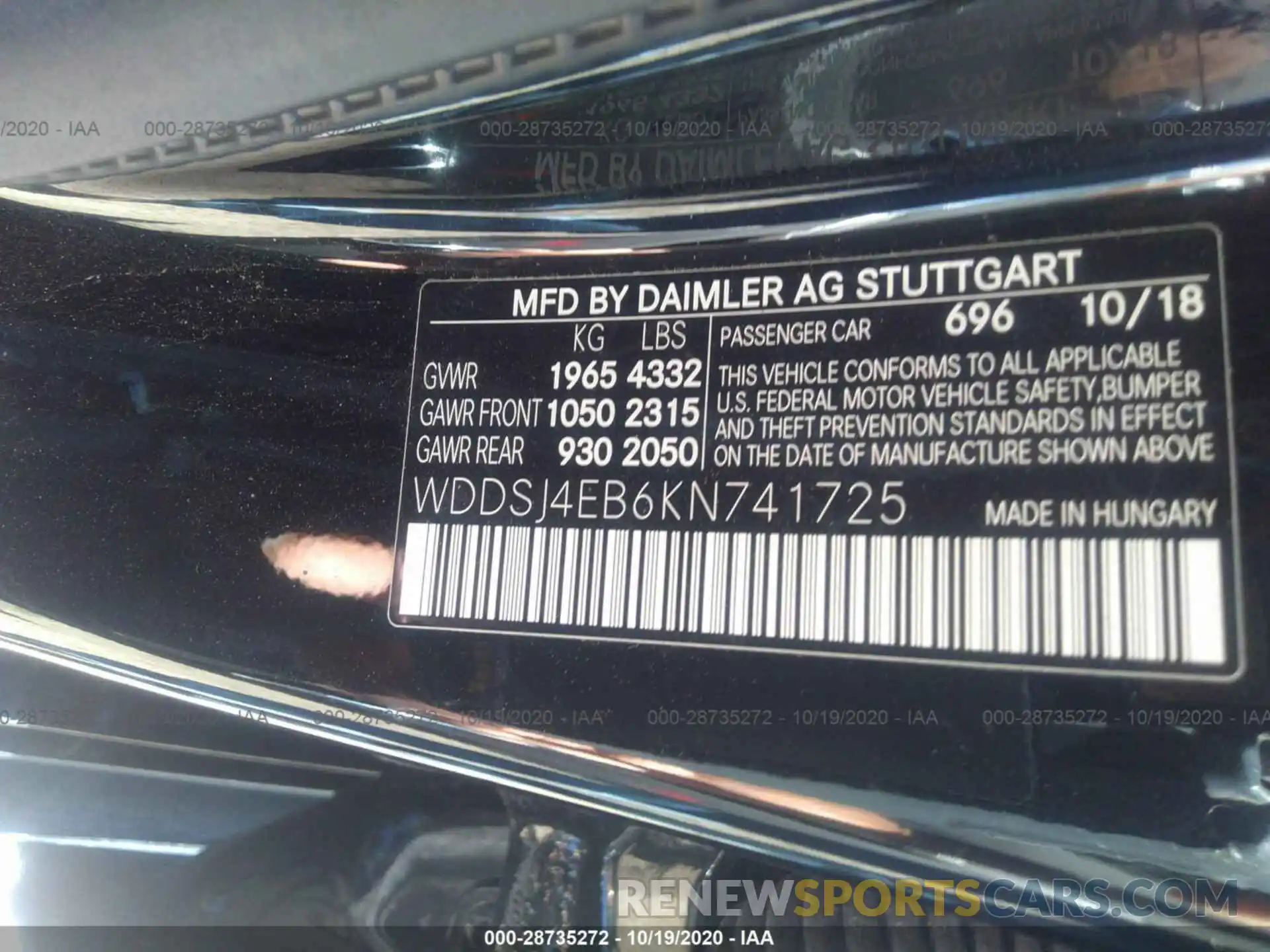 9 Фотография поврежденного автомобиля WDDSJ4EB6KN741725 MERCEDES-BENZ CLA 2019