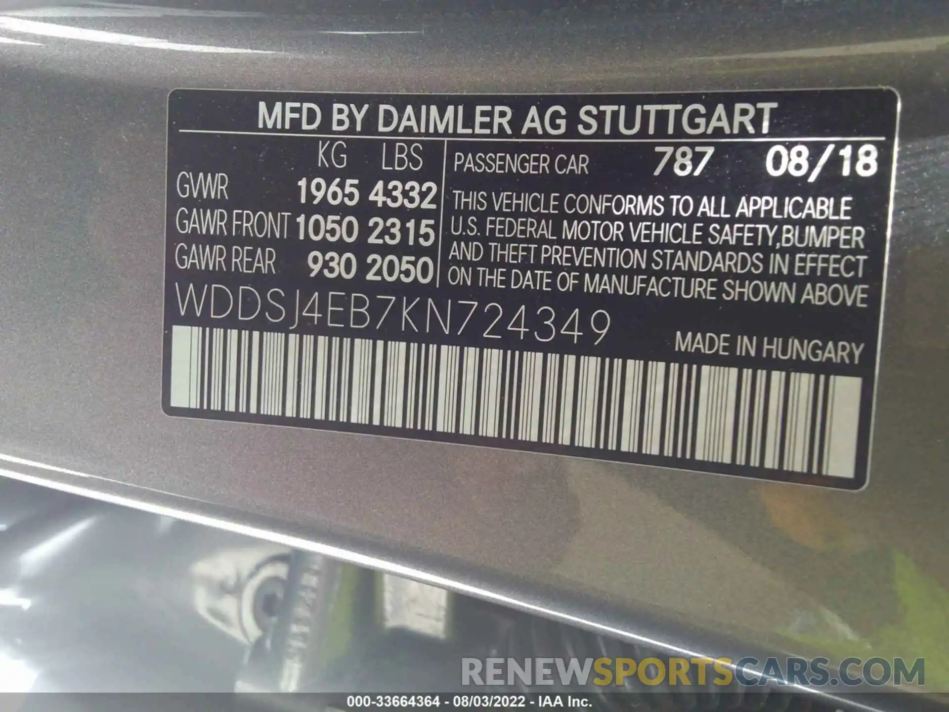 9 Фотография поврежденного автомобиля WDDSJ4EB7KN724349 MERCEDES-BENZ CLA 2019