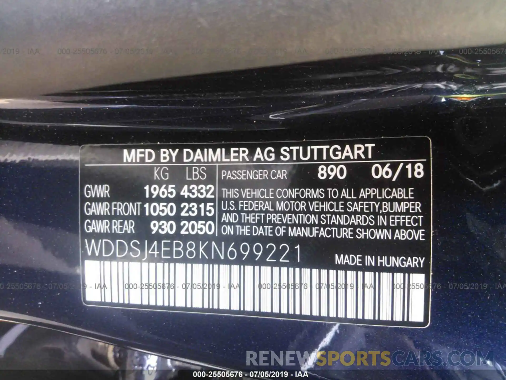 9 Фотография поврежденного автомобиля WDDSJ4EB8KN699221 MERCEDES-BENZ CLA 2019