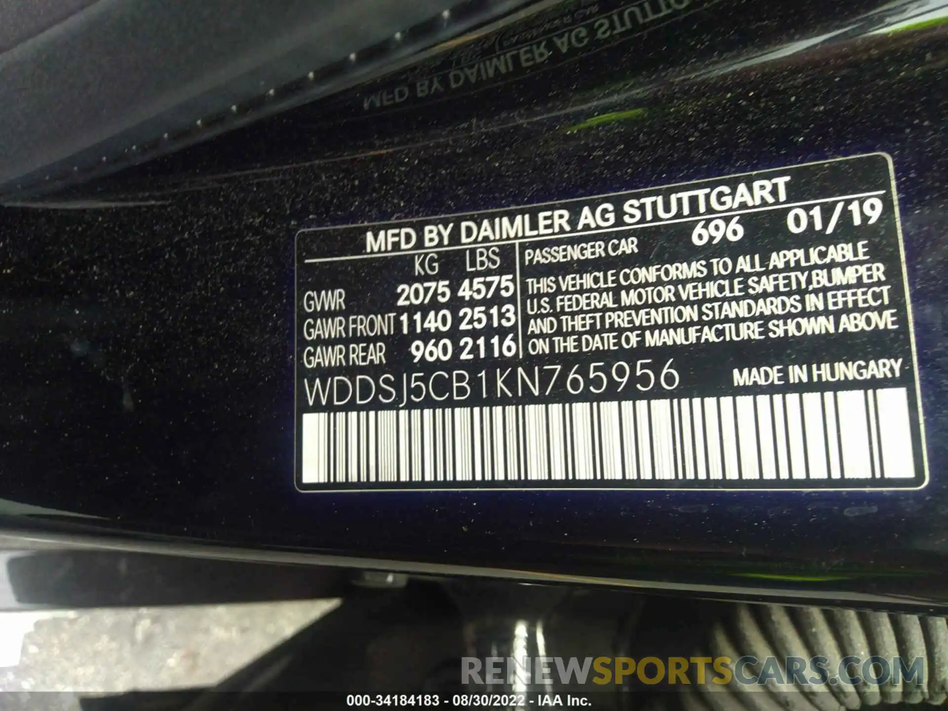 9 Фотография поврежденного автомобиля WDDSJ5CB1KN765956 MERCEDES-BENZ CLA 2019