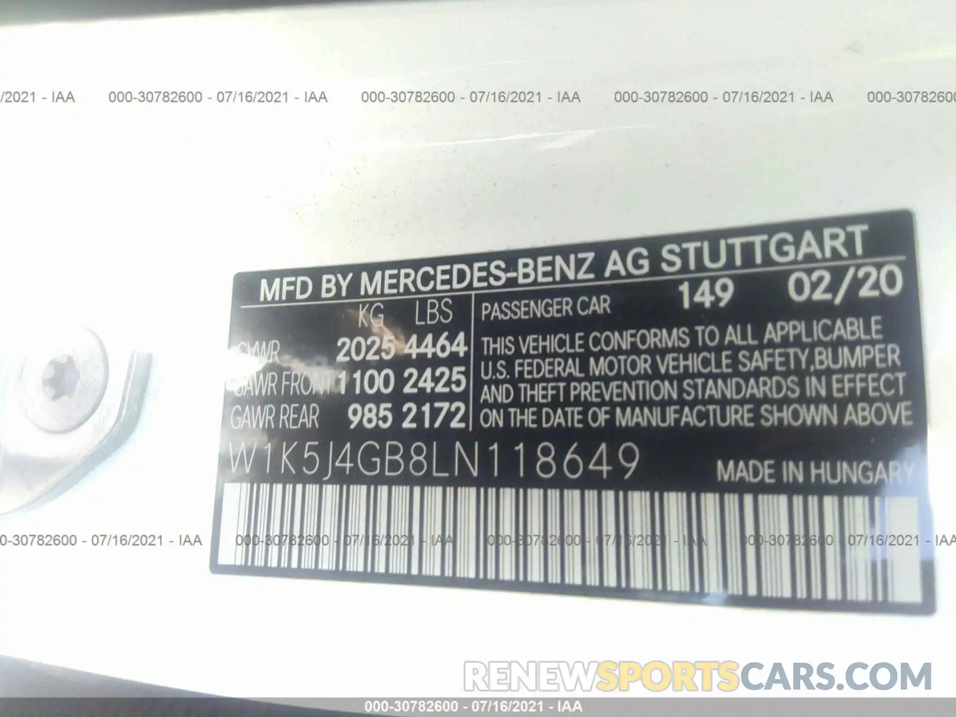 9 Photograph of a damaged car W1K5J4GB8LN118649 MERCEDES-BENZ CLA 2020