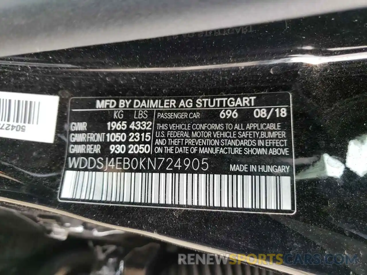 10 Photograph of a damaged car WDDSJ4EB0KN724905 MERCEDES-BENZ CLA-CLASS 2019