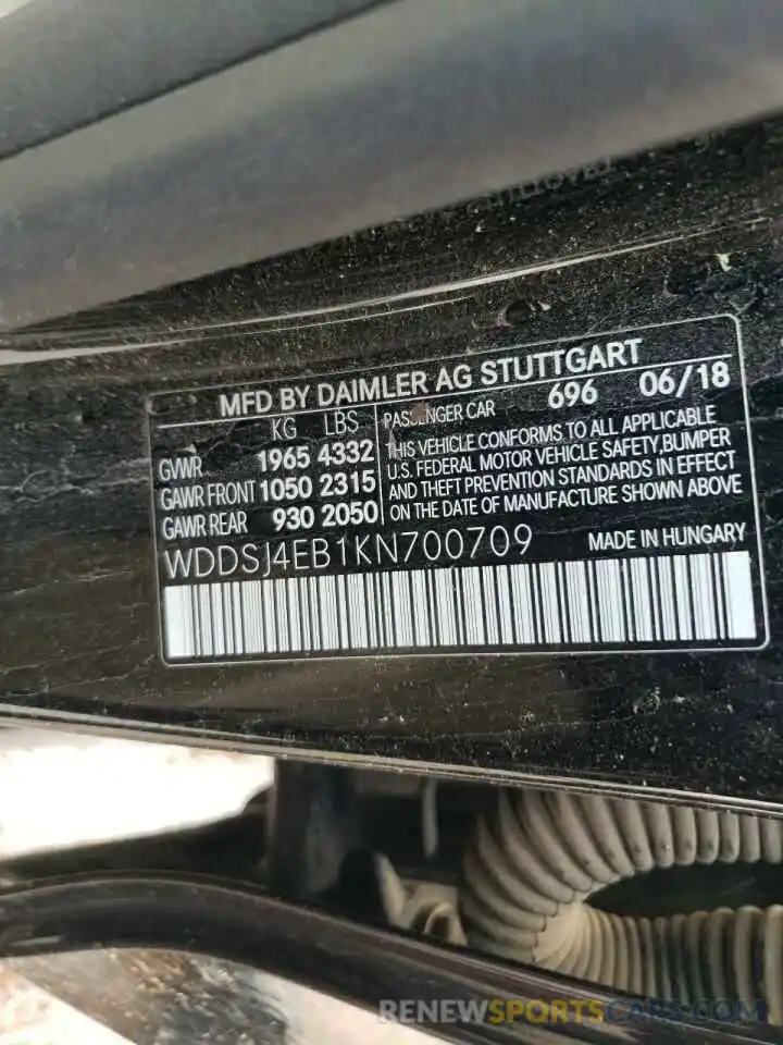 10 Photograph of a damaged car WDDSJ4EB1KN700709 MERCEDES-BENZ CLA-CLASS 2019