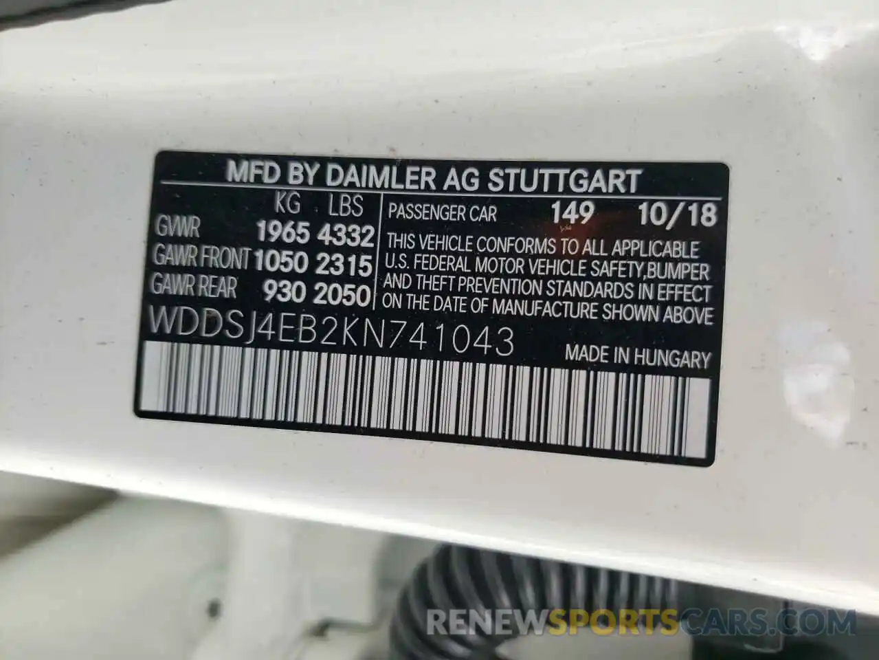 10 Фотография поврежденного автомобиля WDDSJ4EB2KN741043 MERCEDES-BENZ CLA-CLASS 2019