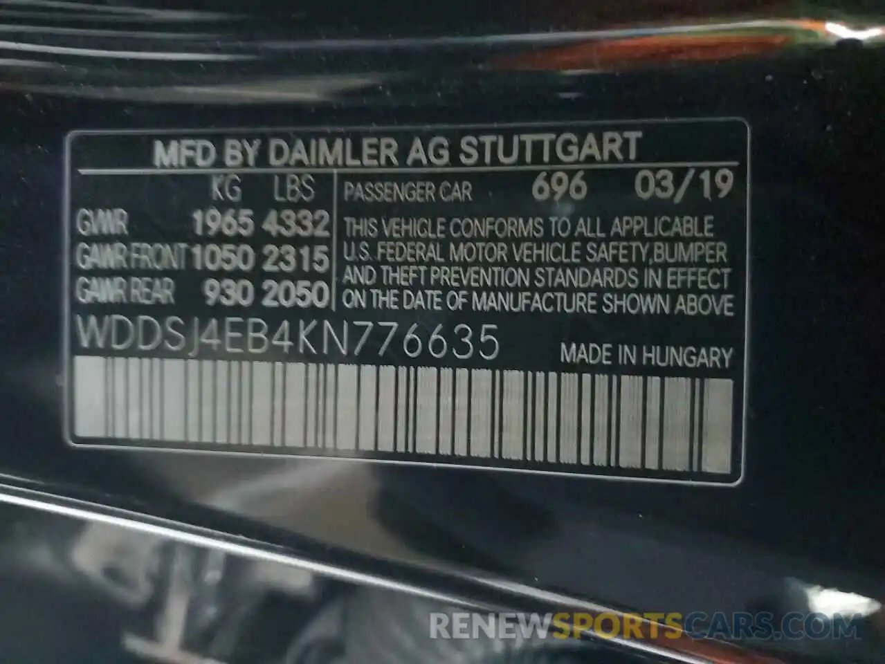 13 Photograph of a damaged car WDDSJ4EB4KN776635 MERCEDES-BENZ CLA-CLASS 2019